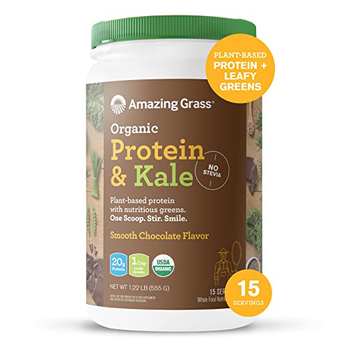 Amazing Grass Vegan Protein & Kale Powder - Organic Chocolate Flavor, 20g Plant-Based Protein + 1 Cup Greens per Serving (15 Servings) | Perfect for Smoothies, Baking & Post-Workout Recovery