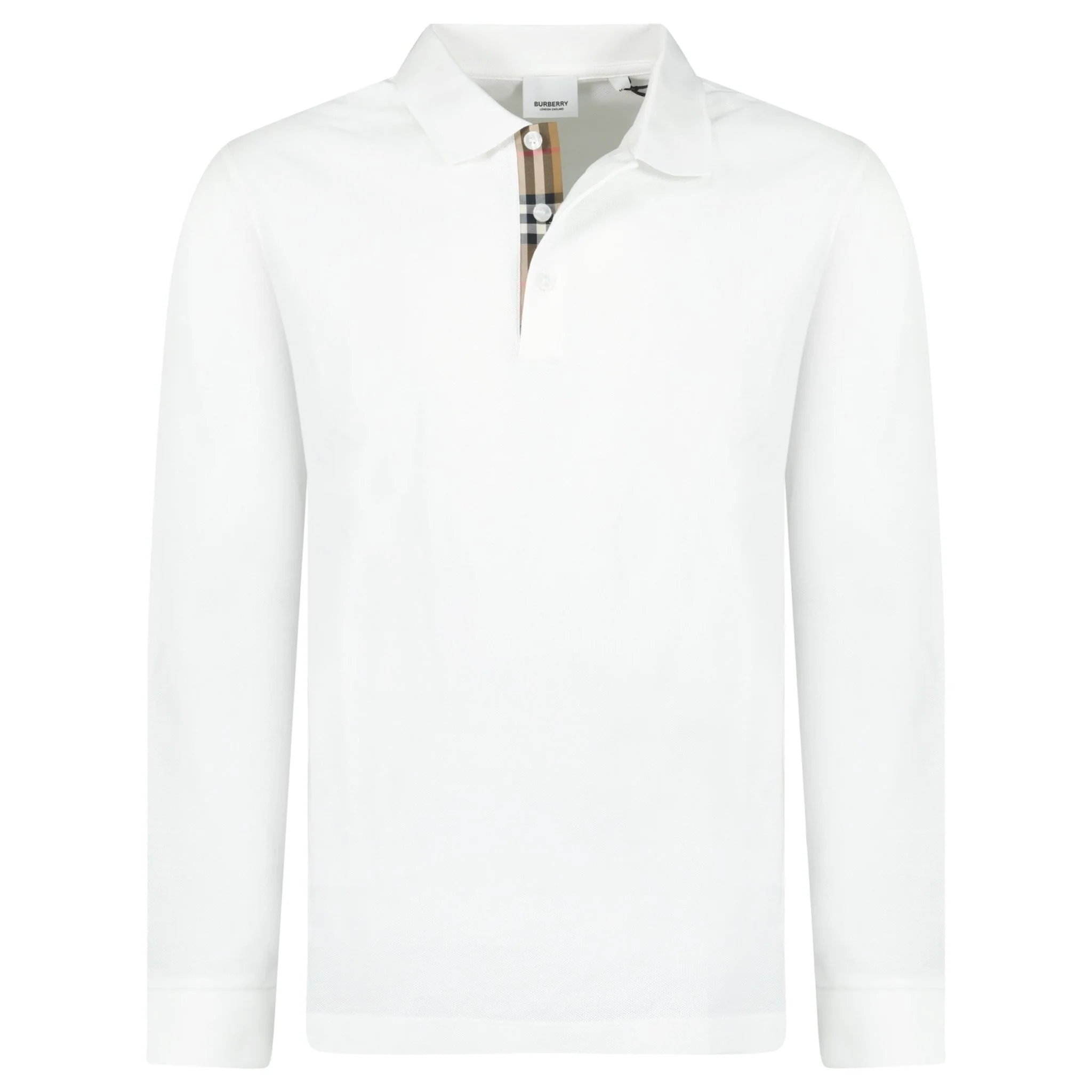 Burberry White Long Sleeve Polo Shirt for Men - Classic Cotton Casual Shirt with Logo Detail | Perfect for Office, Golf & Smart Casual Outfits