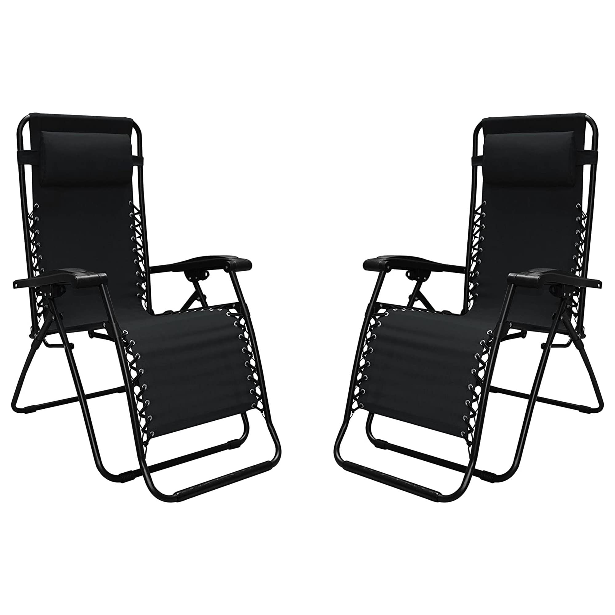 **Adjustable Zero Gravity Folding Camping Chair with Headrest - Portable Outdoor Lounge Chair for Patio, Lawn, Deck & Backyard (Pair, Black) - Perfect for Relaxing, Sunbathing & Camping Trips**