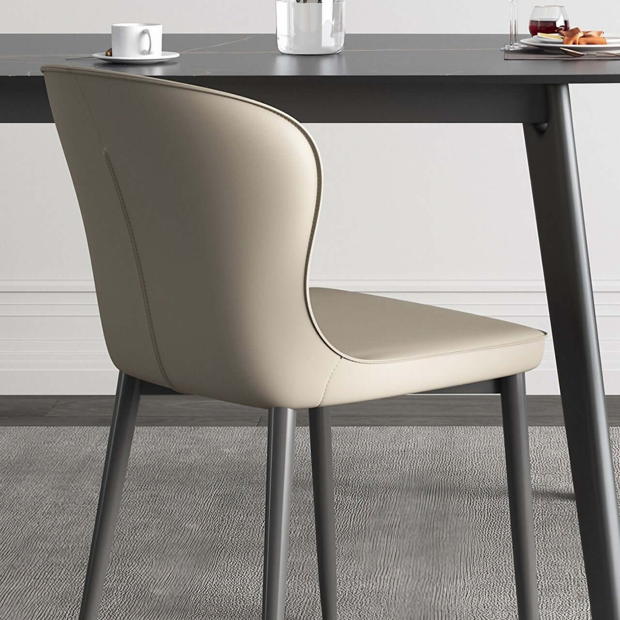 Modern Brown Durable Leather Dining Chair with Semi-Wrapped Backrest - Contemporary Minimalist Design for Home, Office, or Restaurant Use