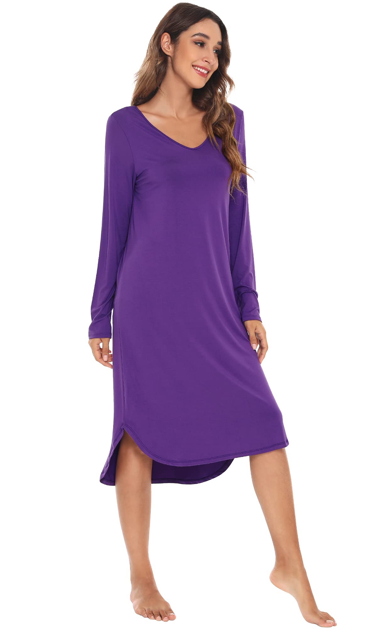 Soft Bamboo Nightgowns for Women - Long Sleeve Sleep Shirt & Comfy Loungewear - Plus Size S-4X - Perfect for Relaxing at Home or Cozy Sleep