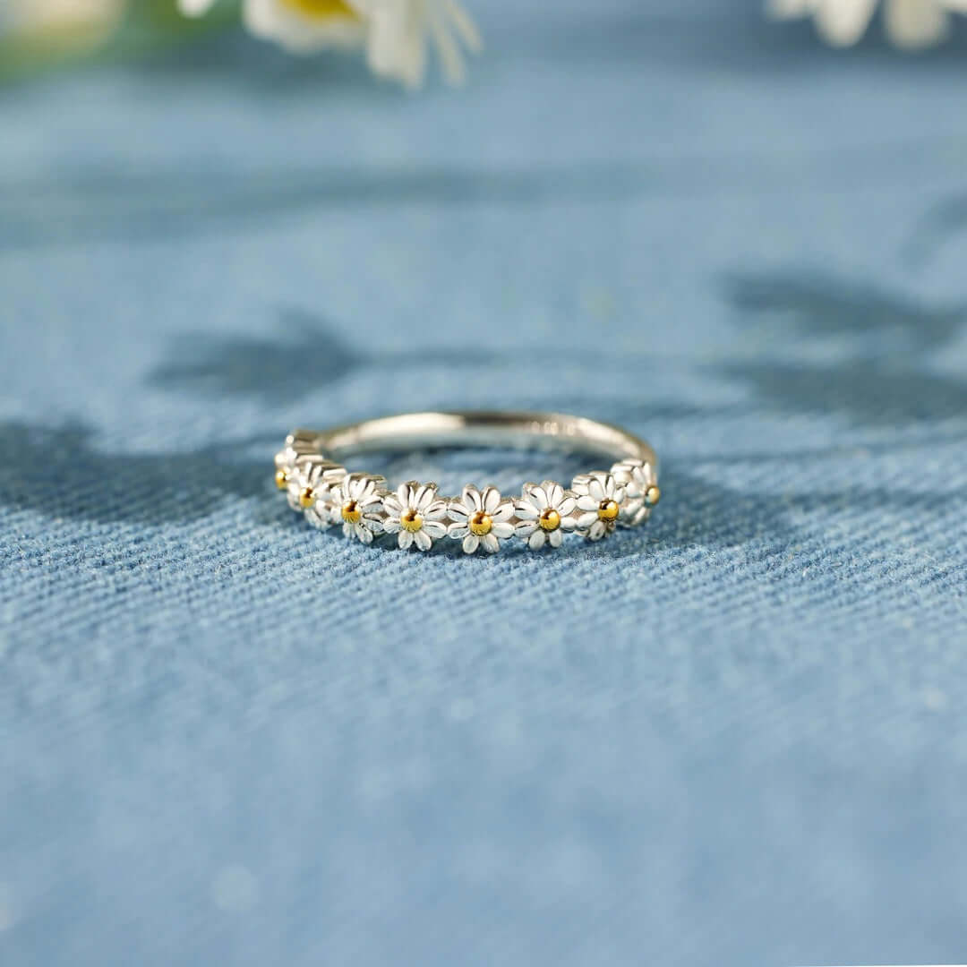 Flower Blossom Daisy Stacking Ring - Sterling Silver Adjustable Stackable Rings for Women, Perfect Mother's Day Gift (YS011) | Elegant Jewelry for Daily Wear, Date Nights & Special Occasions