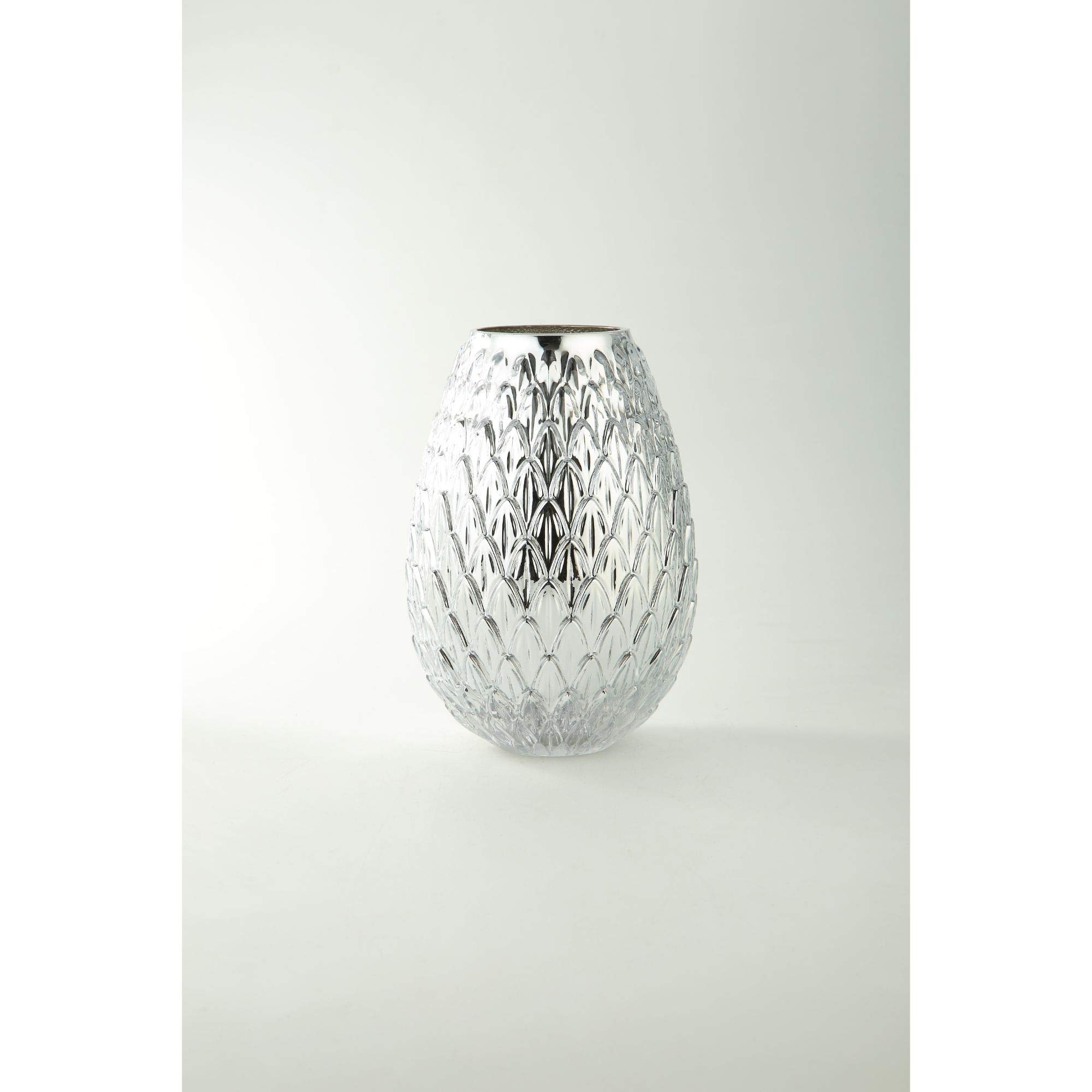 CC Home Furnishings 10 Inch Metallic Silver Bumpy Round Glass Vase - Elegant Centerpiece for Wedding, Home Decor, and Floral Arrangements