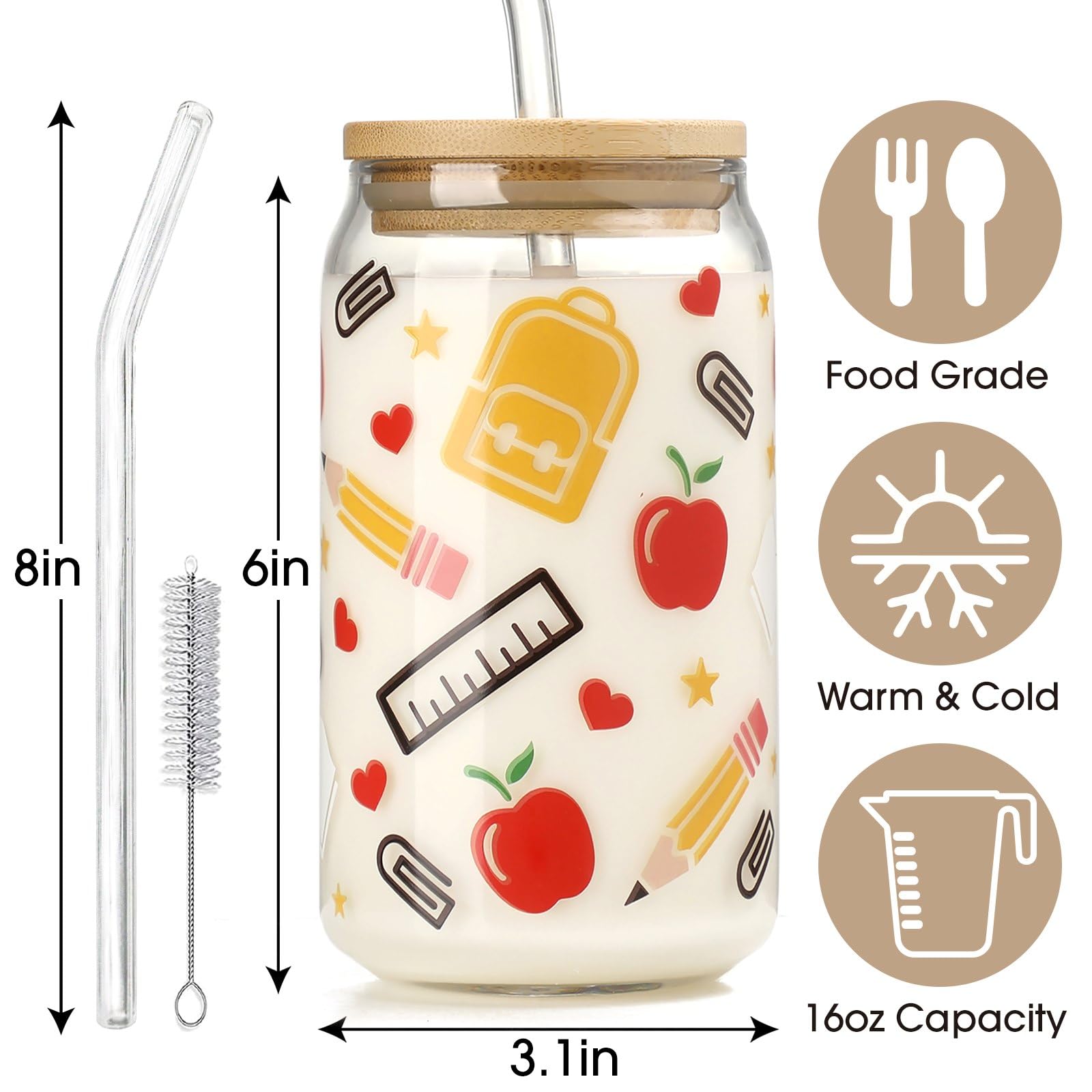 Funny Teacher Gifts for Women & Men - 16 oz Coffee Glass Cup with Inspirational Quotes | Perfect Teacher Appreciation Gift for Birthday, Christmas, Back to School & End of Year | Great for Classroom Use, Office Decor & Daily Coffee Drinking
