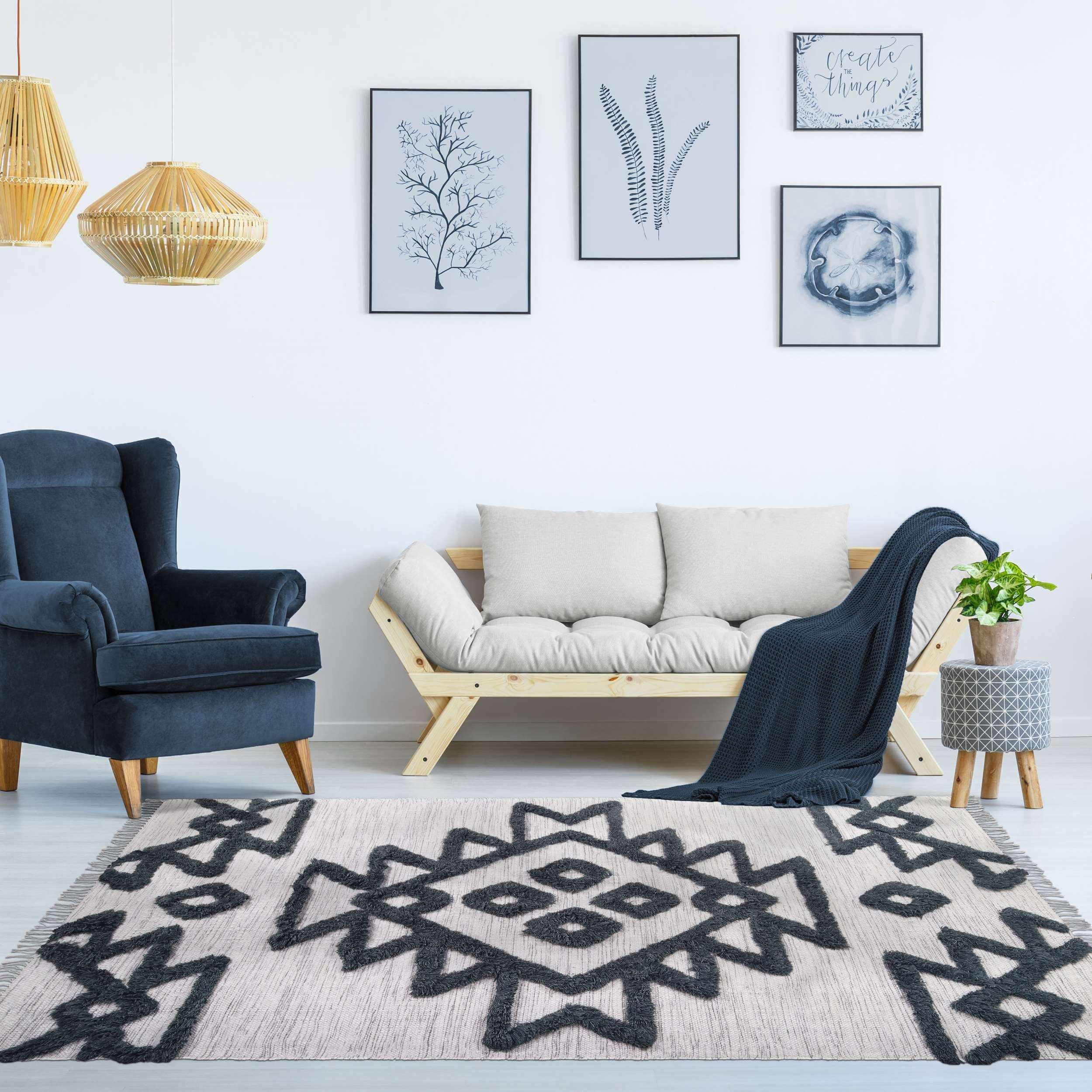 Bohemian Wool Geometric Medallion Fringe Rug - Handmade Indoor Area Carpet or Runner for Living Room, Bedroom & Boho Home Decor