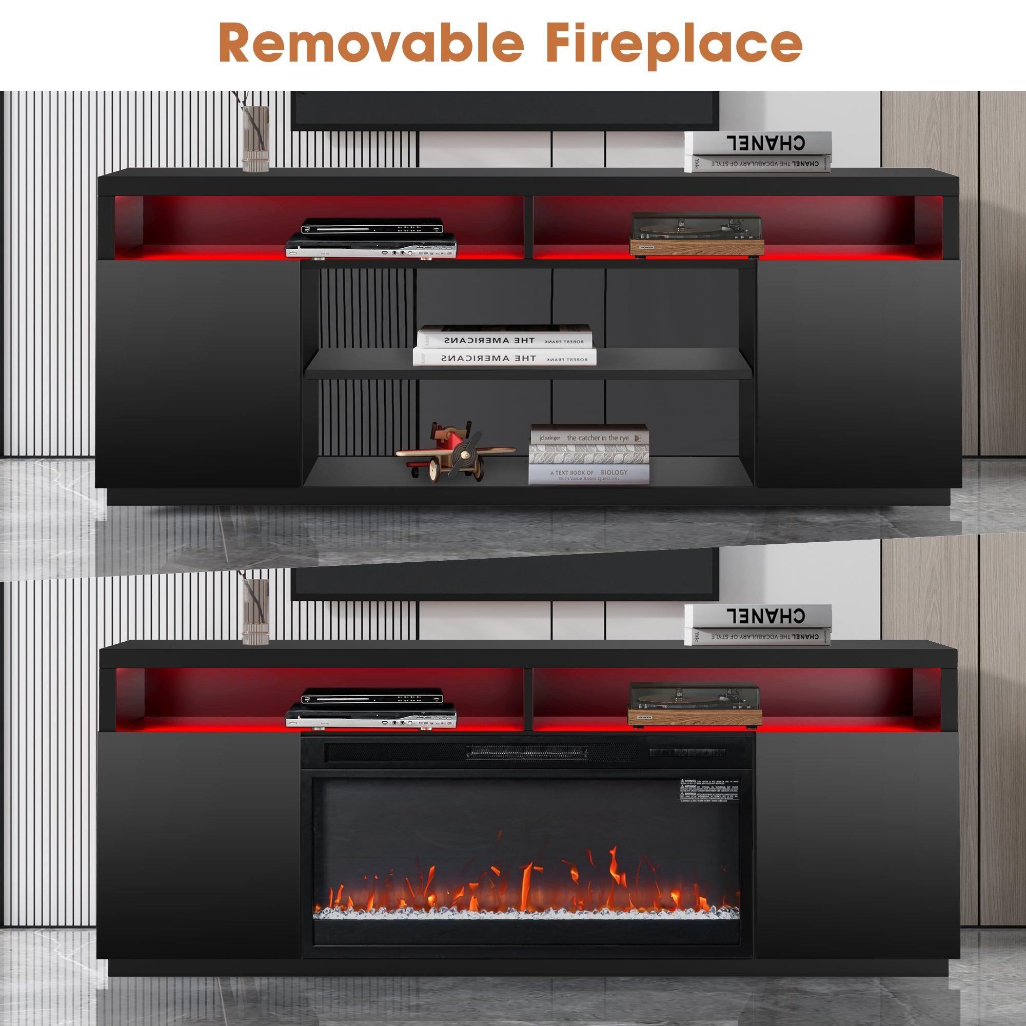 Modern 68-Inch LED TV Stand with 36-Inch Insert Opening & Electric Fireplace - Black or White - Perfect for Living Room Home Theater & Cozy Winter Nights