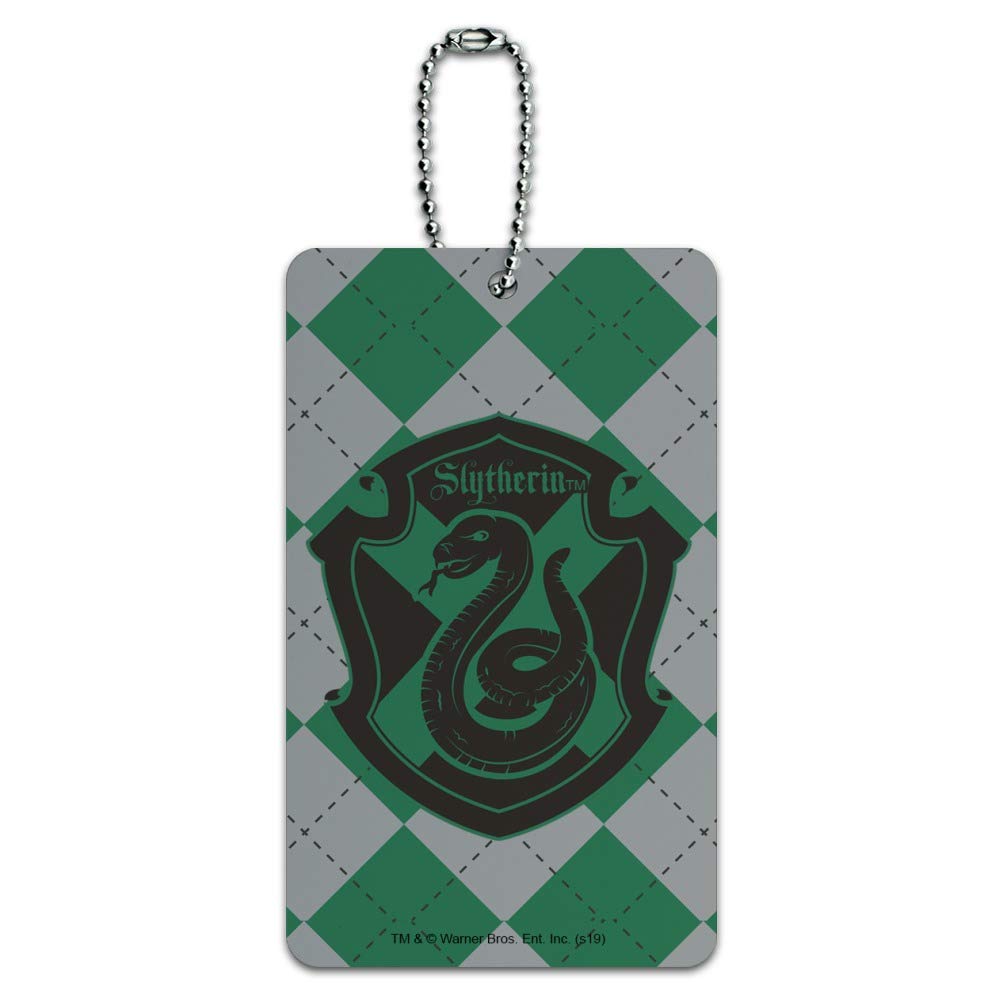 Harry Potter Slytherin Plaid Sigil Luggage Tag - Personalized Suitcase ID Card for Carry-On Bags - Perfect for Travel, School Backpacks & Gift Giving
