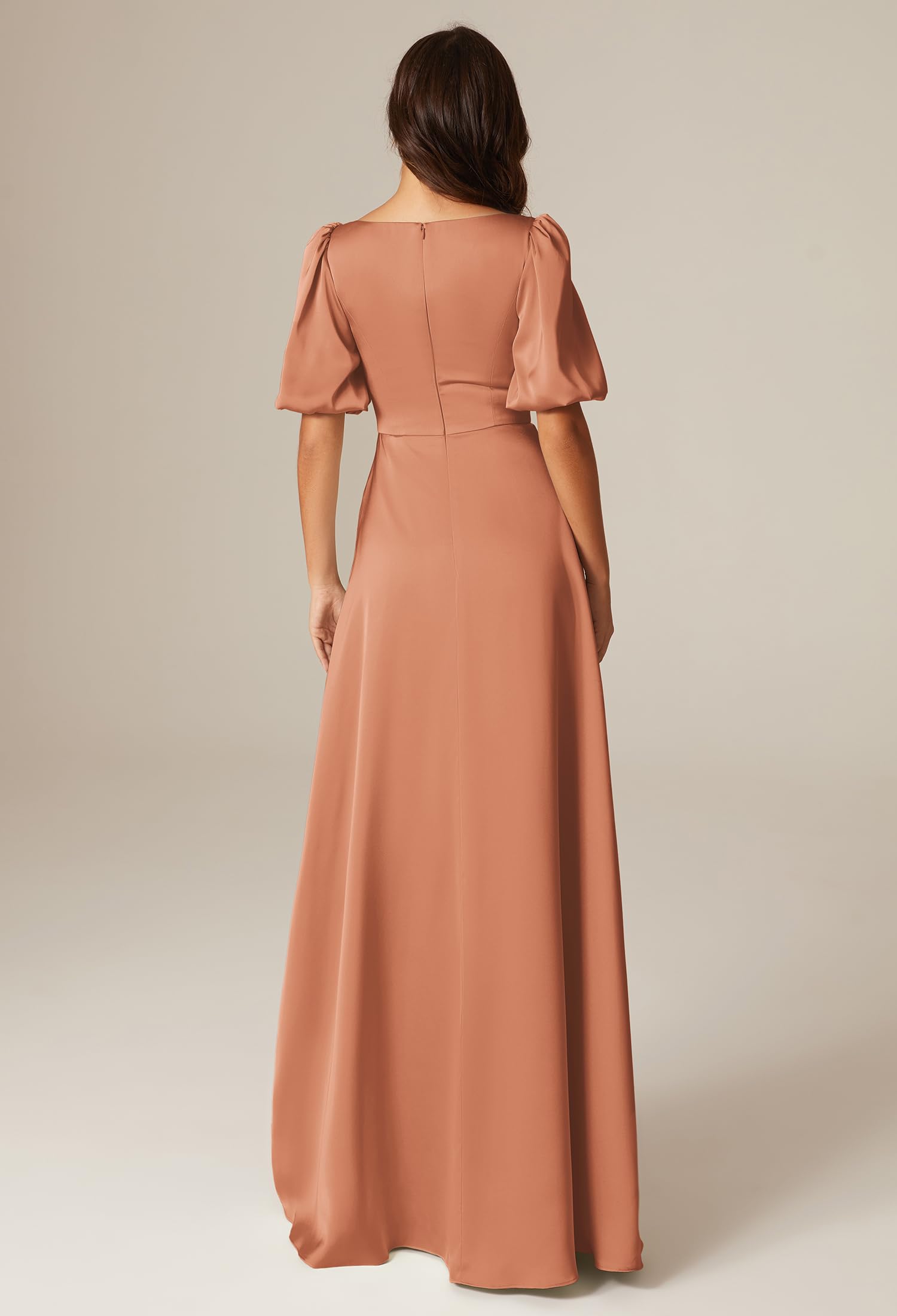 AW BRIDAL Square Neck Satin Bridesmaid Dress - Elegant Long Formal Gown with Short Sleeves for Wedding Party, Prom, Evening Events & Special Occasions