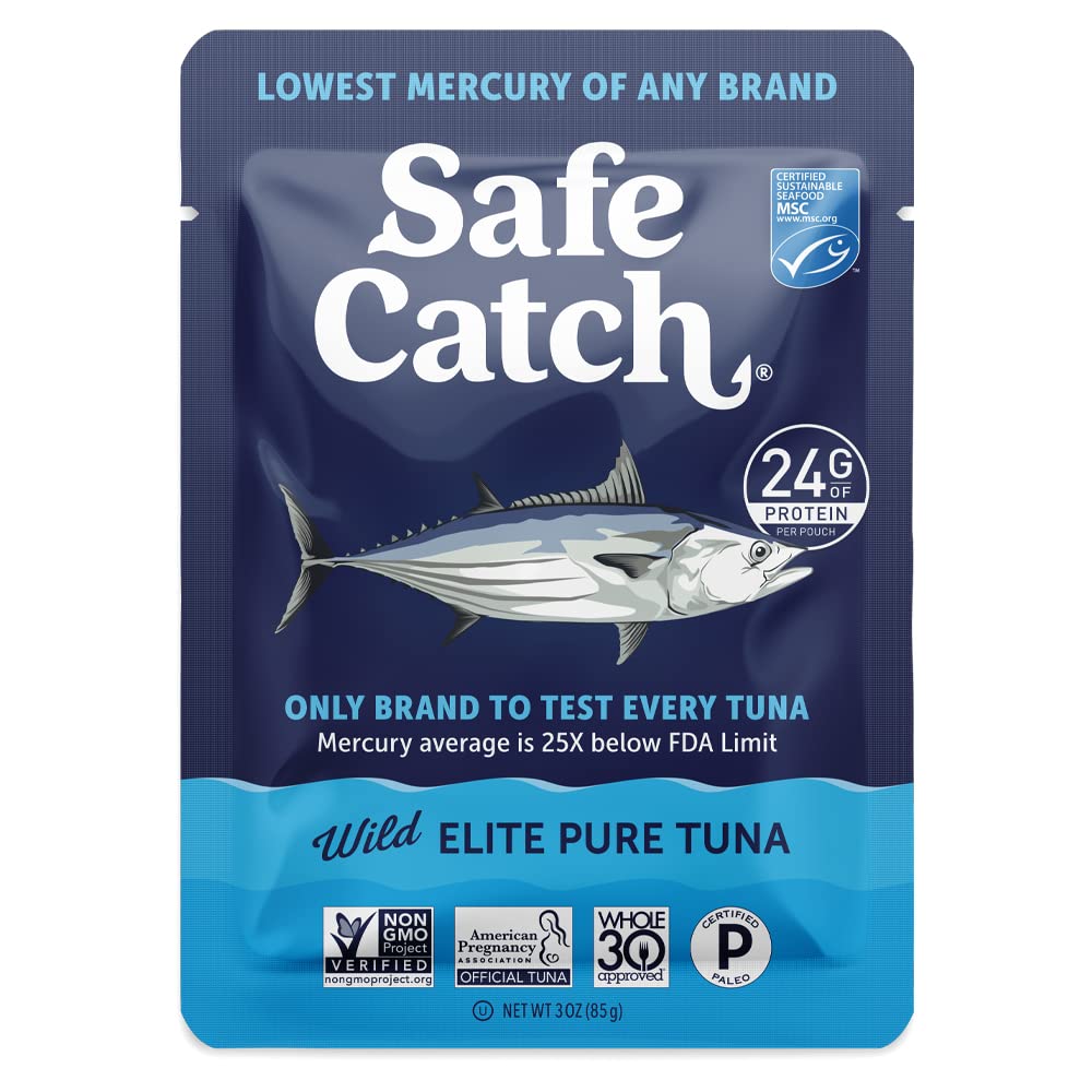 Safe Catch Elite Wild-Caught Tuna Pouch - Lowest Mercury, Gluten-Free, Keto, Non-GMO, Kosher & Paleo-Friendly - High Protein Snack with No Water or Oil Added - Pack of 12 (3oz) - Perfect for Lunch Boxes, Camping & Emergency Food Supplies