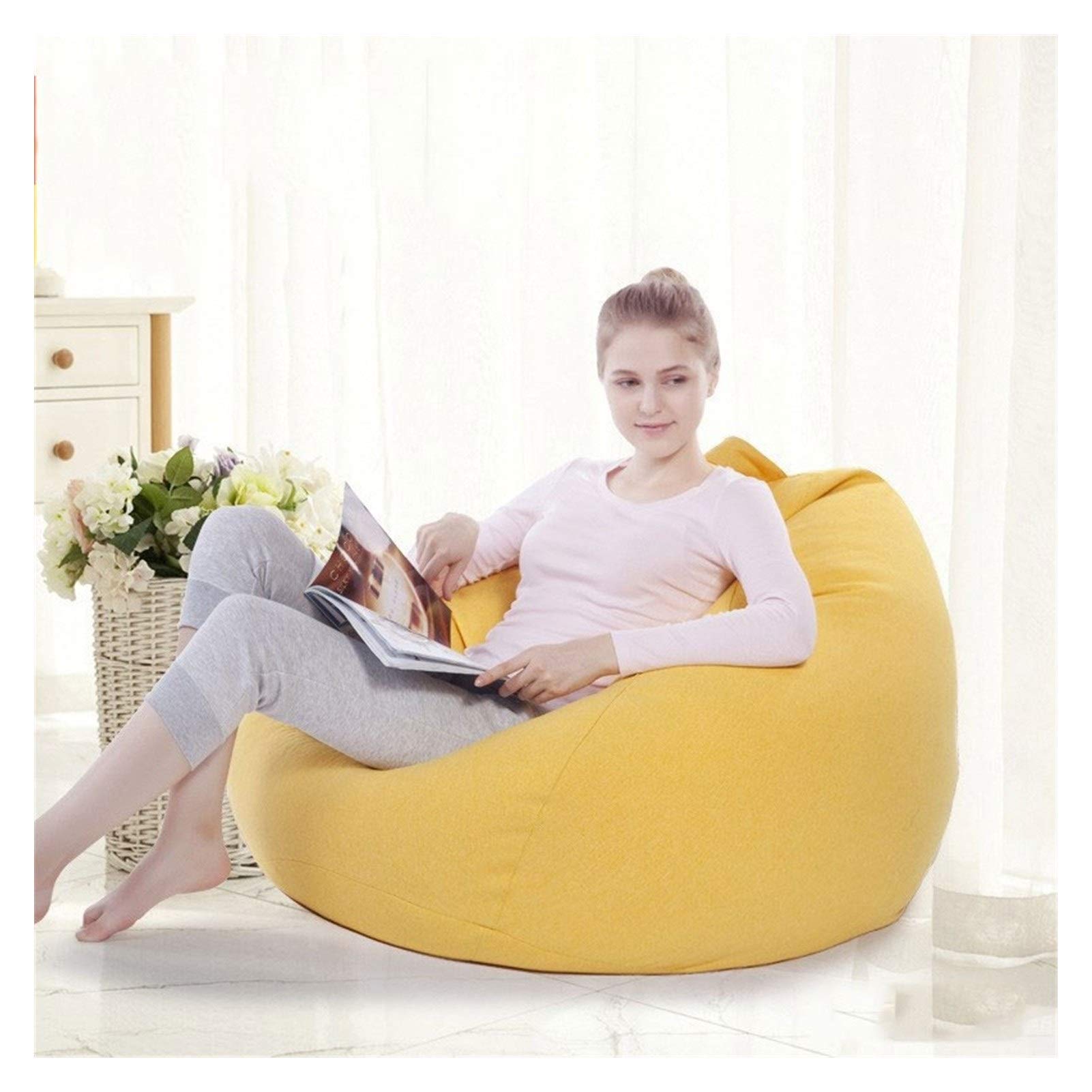 RKRLJX Water Resistant Bean Bag Chair - Recliner Gaming Bean Bag for Indoor & Outdoor Use, Comfortable Living Room Gamer Chair (Yellow, 120x120cm) - Perfect for Gaming, Lounging & Relaxation