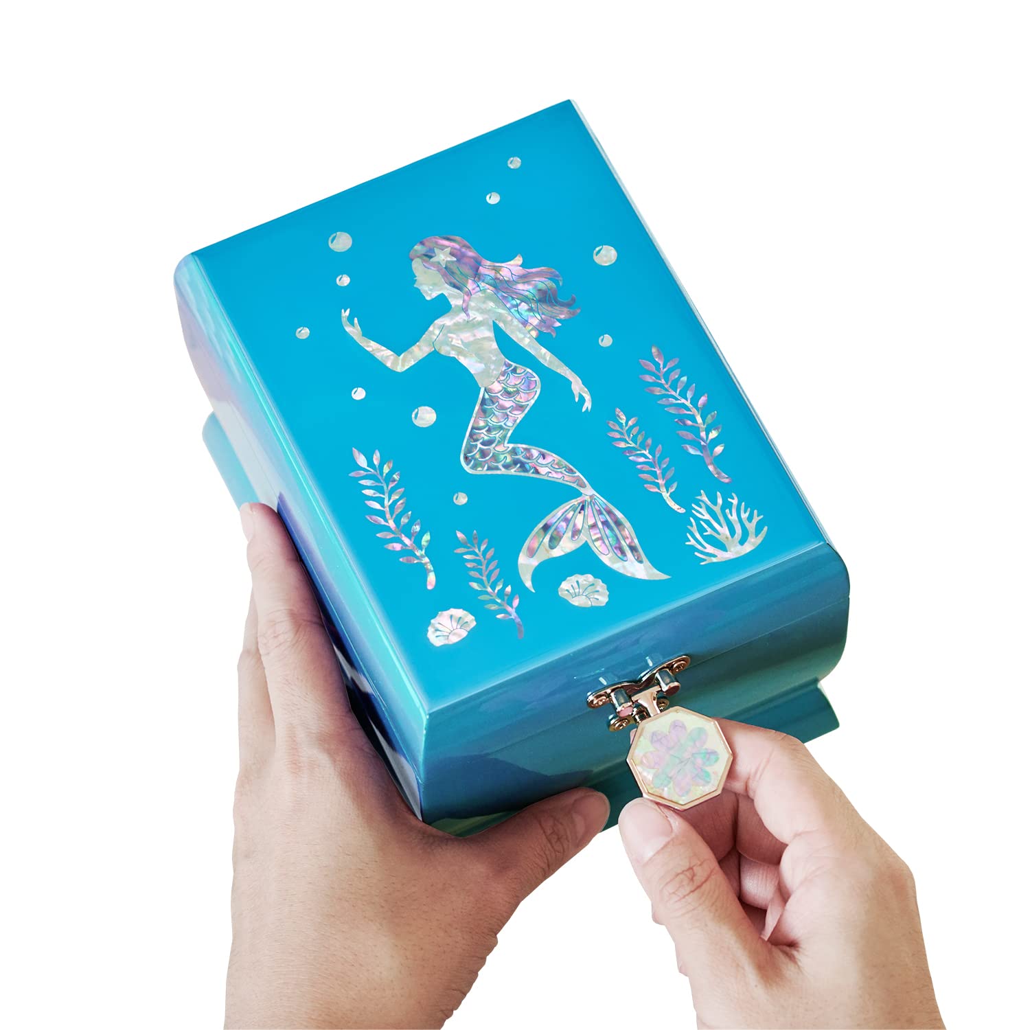 Elegant Mother of Pearl Jewelry Box with 2-Tier Design & Removable Ring Tray - Perfect for Organizing Necklaces, Rings & Earrings | Great Gift for Women, Brides & Mermaid Lovers