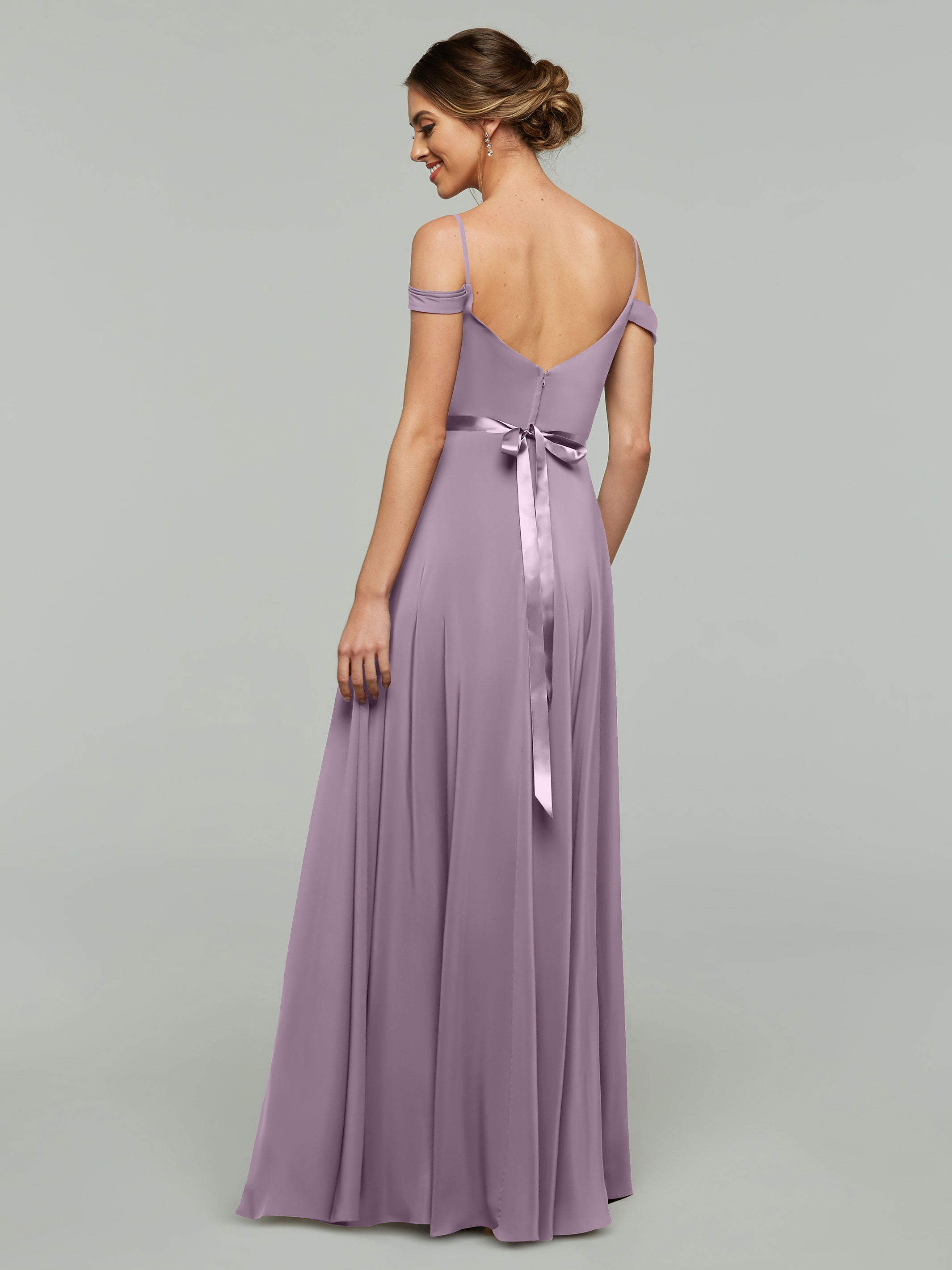 Elegant Off Shoulder Chiffon Bridesmaid Dress with Sash - Flowy A-Line Design for Weddings, Parties & Special Occasions