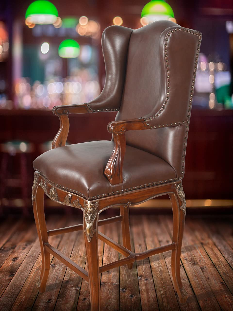 Premium Leather Swivel Bar Stool - Adjustable Height Bar Furniture with Hardwood Base for Home, Kitchen Island & Game Room Seating