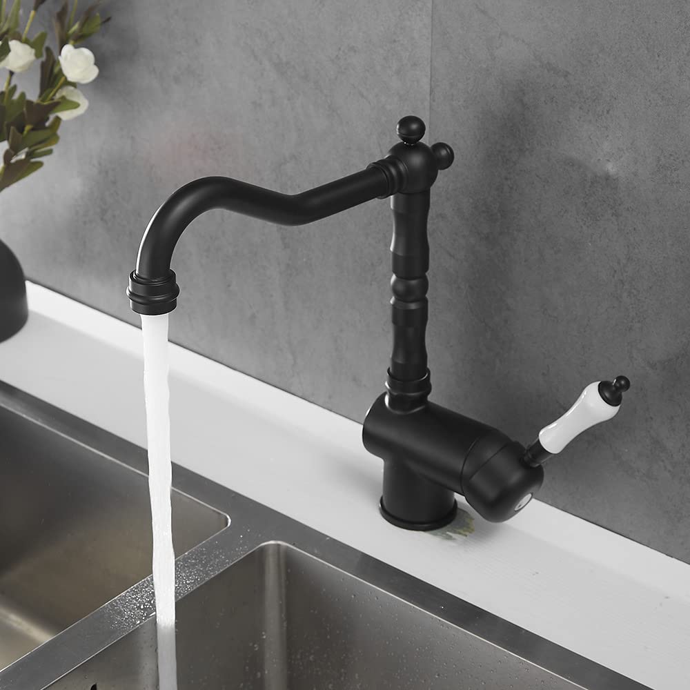 Modern Single-Handle Kitchen Sink Faucet - Black One-Hole Swivel Basin Mixer Tap with High Arc Spout for Easy Dishwashing & Food Prep