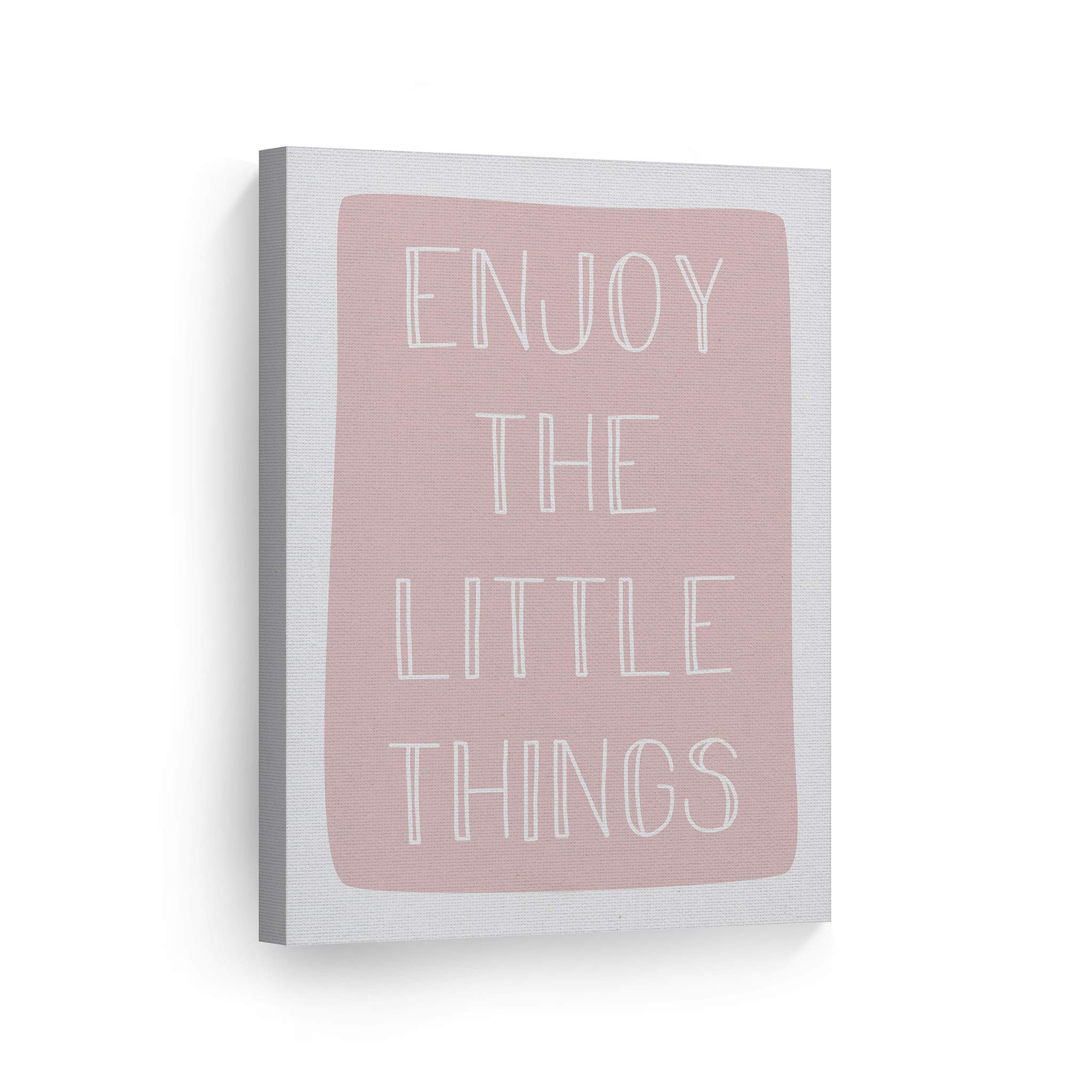 Smile Art Design 'Enjoy The Little Things' Lettering Pink Canvas Print - 40x30 Inch Ready to Hang Wall Art for Kids Room, Nursery & Baby Room Decor - Made in USA | Perfect for Birthday Gifts & Bedroom Decoration