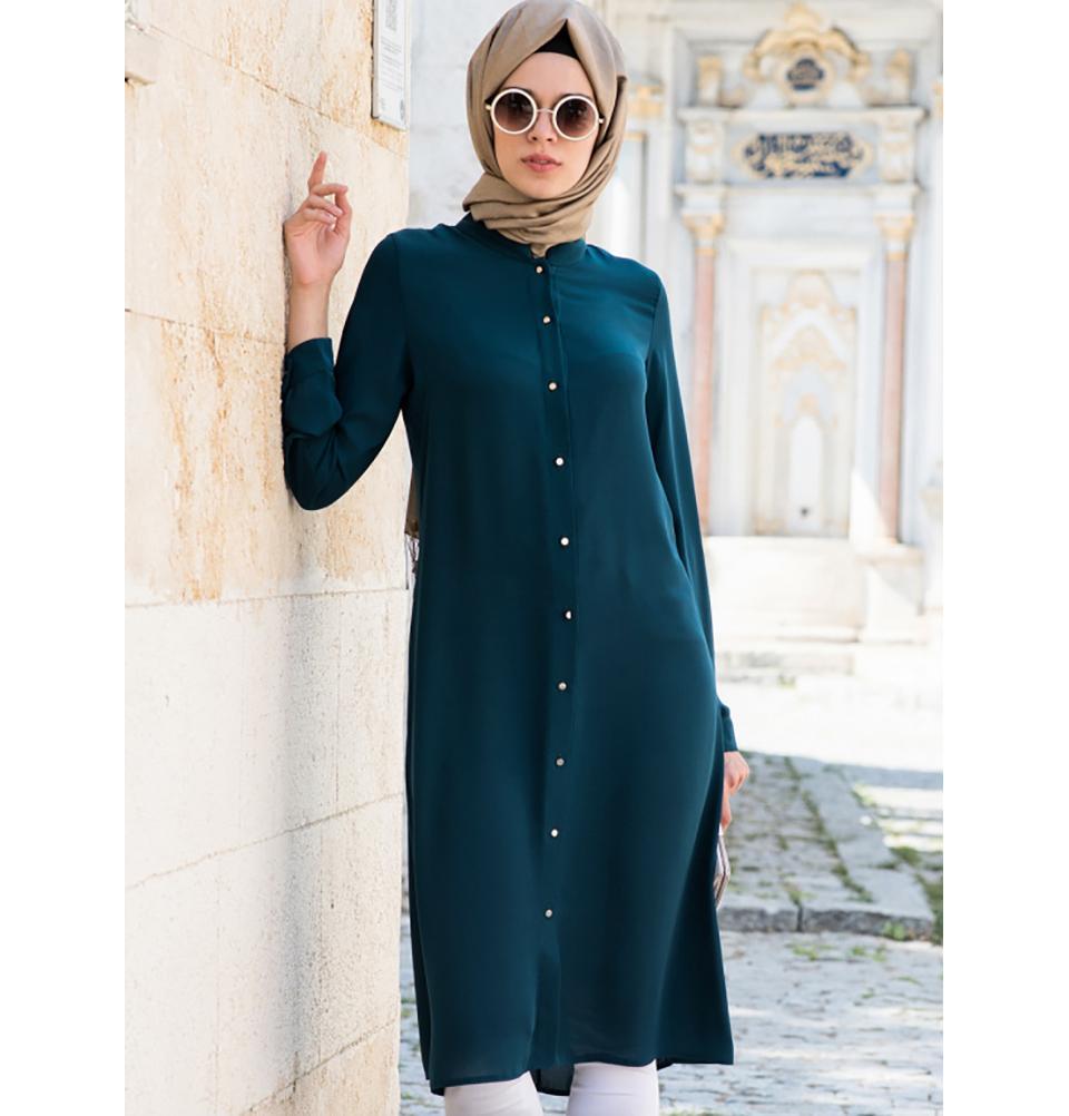 Abaci Simple Tunic Dress - Women's Casual Teal Blue Top 17TNK9936 | Perfect for Work, Weekend & Summer Outfits