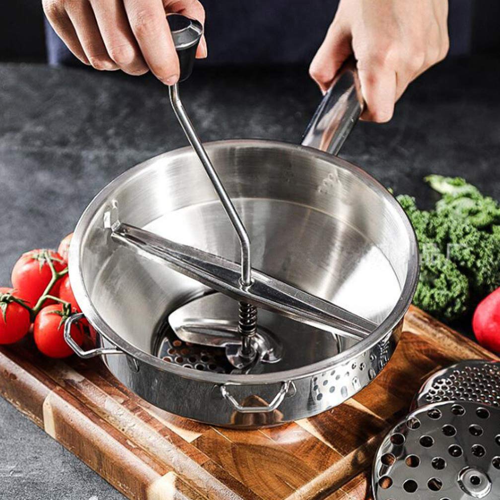 UPKOCH Stainless Steel Potato Masher & Food Mill with Grinding Discs - Rotary Handle for Smooth Purees, Sauces, Jams - Perfect for Mashed Potatoes, Applesauce, Baby Food & Kitchen Prep
