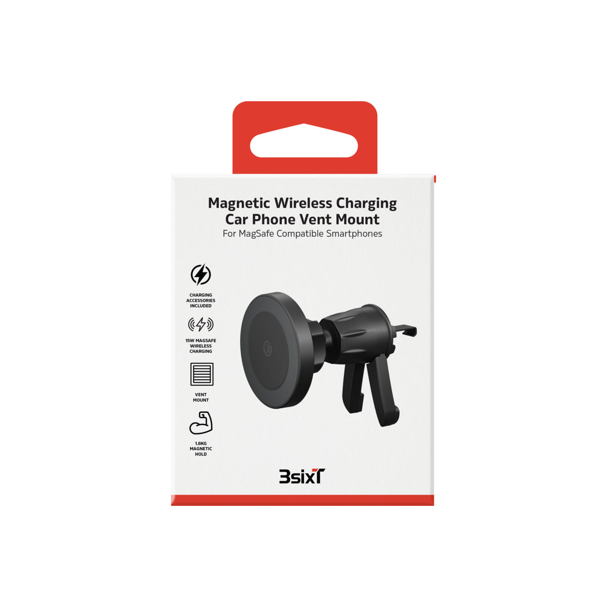 3sixT Magnetic Wireless Car Charger Vent Mount - Fast Charging, MagSafe Compatible for iPhone 14/13/12 - Perfect for Hands-Free Driving & GPS Navigation