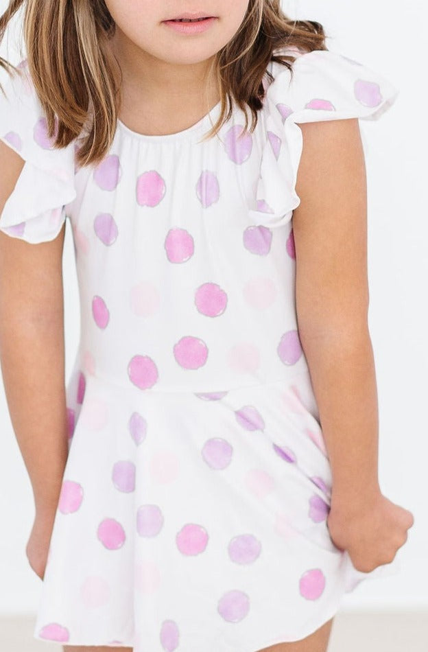 Pastel Polka Dot Short Sleeve Twirl Leotard for Girls - Ballet Dancewear, Gymnastics Leotard, Toddler Dance Costume for Recital & Performance