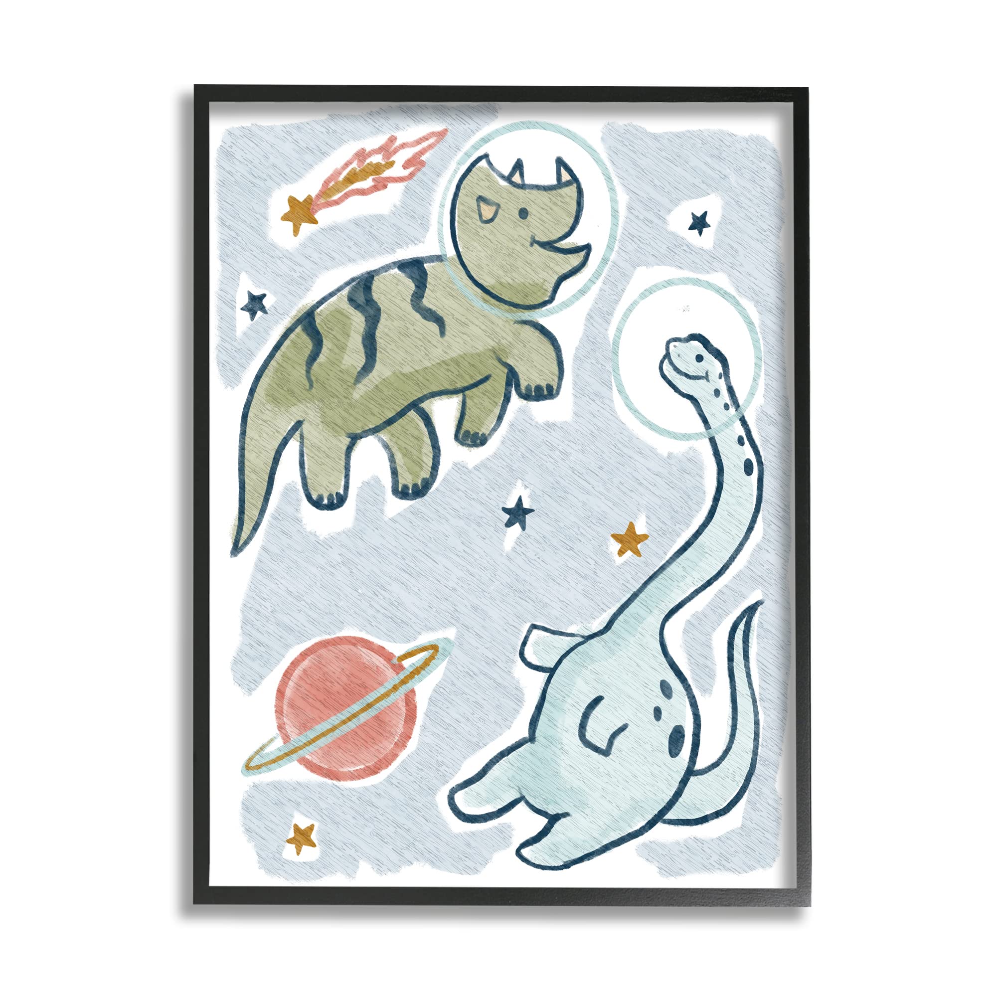 Stupell Industries Playful Dinosaurs in Outer Space with Planets & Stars Wall Art - Nursery Decor, Kids Room Decoration, Dinosaur Themed Bedroom Design by Lil' Rue
