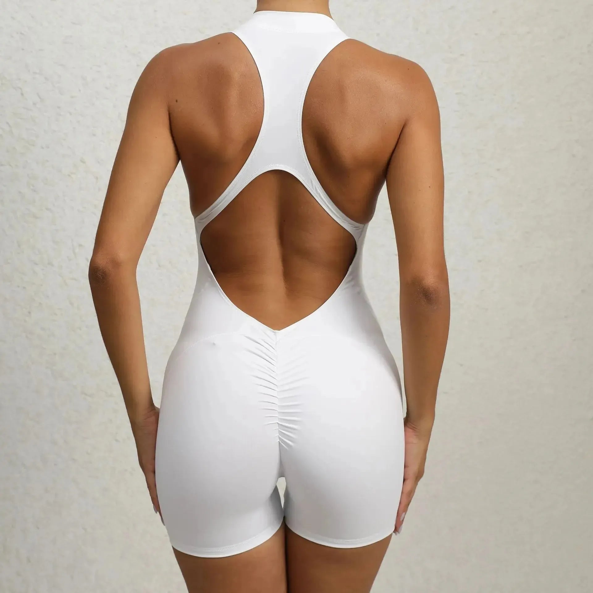 New V Back Scrunch Sports Jumpsuit for Women - Sleeveless Gym Romper with Zipper, Yoga Bodysuit & One Piece Workout Suit | Perfect for Yoga, Gym, Running & Fitness Training