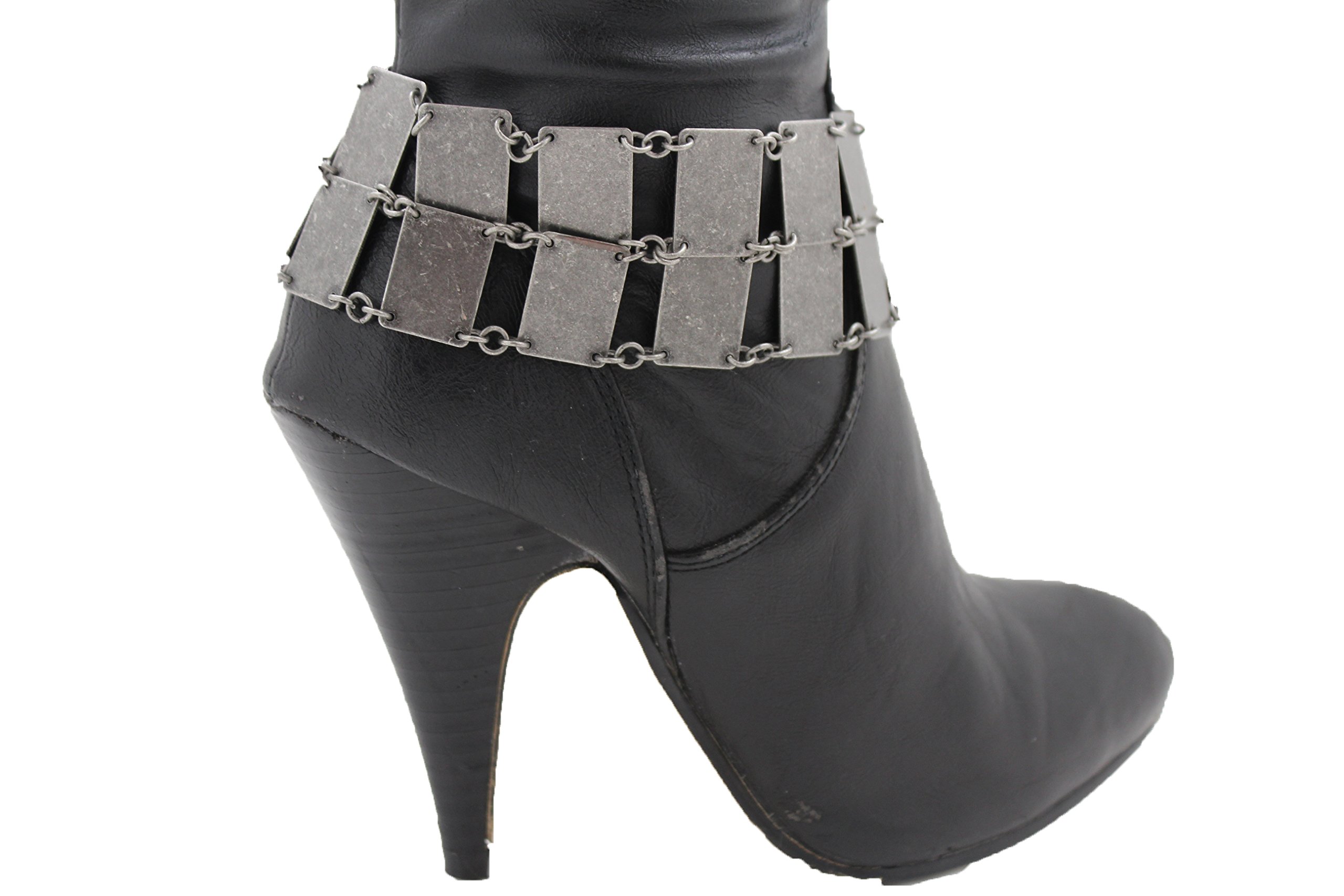 TFJ Women's Western Fashion Boot Bracelet - Rusty Silver Metal Chain Square Anklet Shoe Charm | Perfect for Cowgirl Boots, Boho Outfits & Festival Accessories
