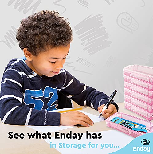 Enday Stackable Plastic Pencil Case - Large Capacity School & Office Supplies Organizer (Pink, Blue, Grey, Green, Red, Purple) - 80 Pack - Perfect for Students, Teachers & Professionals