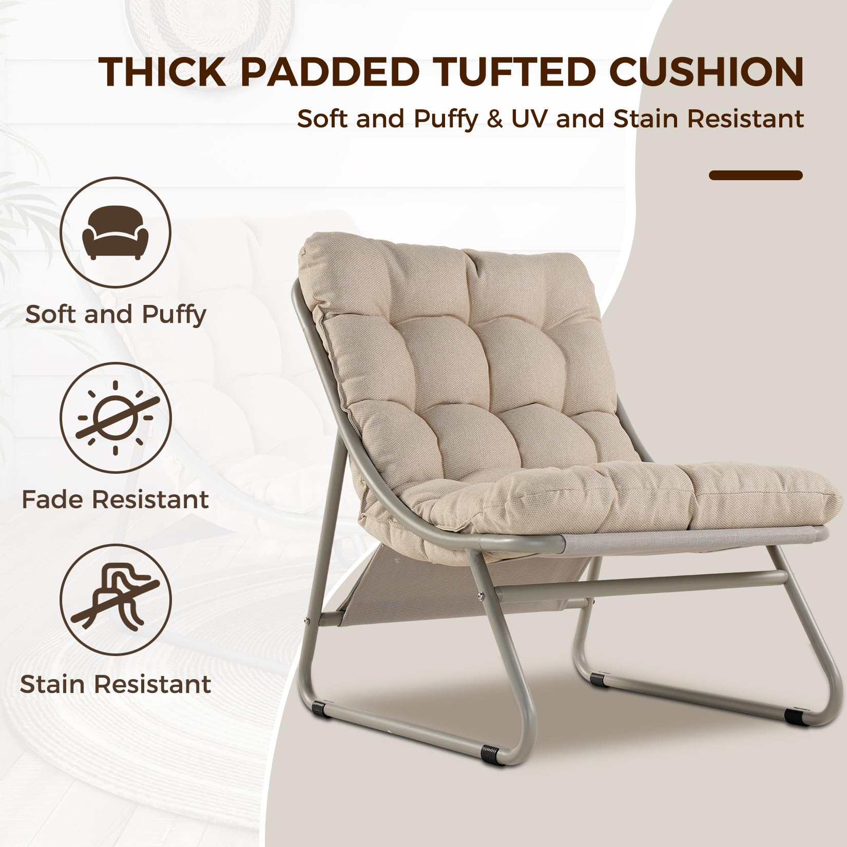 Premium Outdoor Lounge Chair Set with Foot Stool - Comfortable Sling Recliner with Plush Cushion & Adjustable Footrest - Modern Patio Furniture for Porch, Deck, Garden, Poolside - Champagne Gray - Perfect for Relaxing, Sunbathing & Outdoor Entertaining