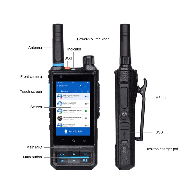 Inrico S200 4G LTE Android Two-Way Radio with GPS, Zello & PTT Support - Unlocked Touchscreen Walkie Talkie for Business, Construction & Outdoor Adventures