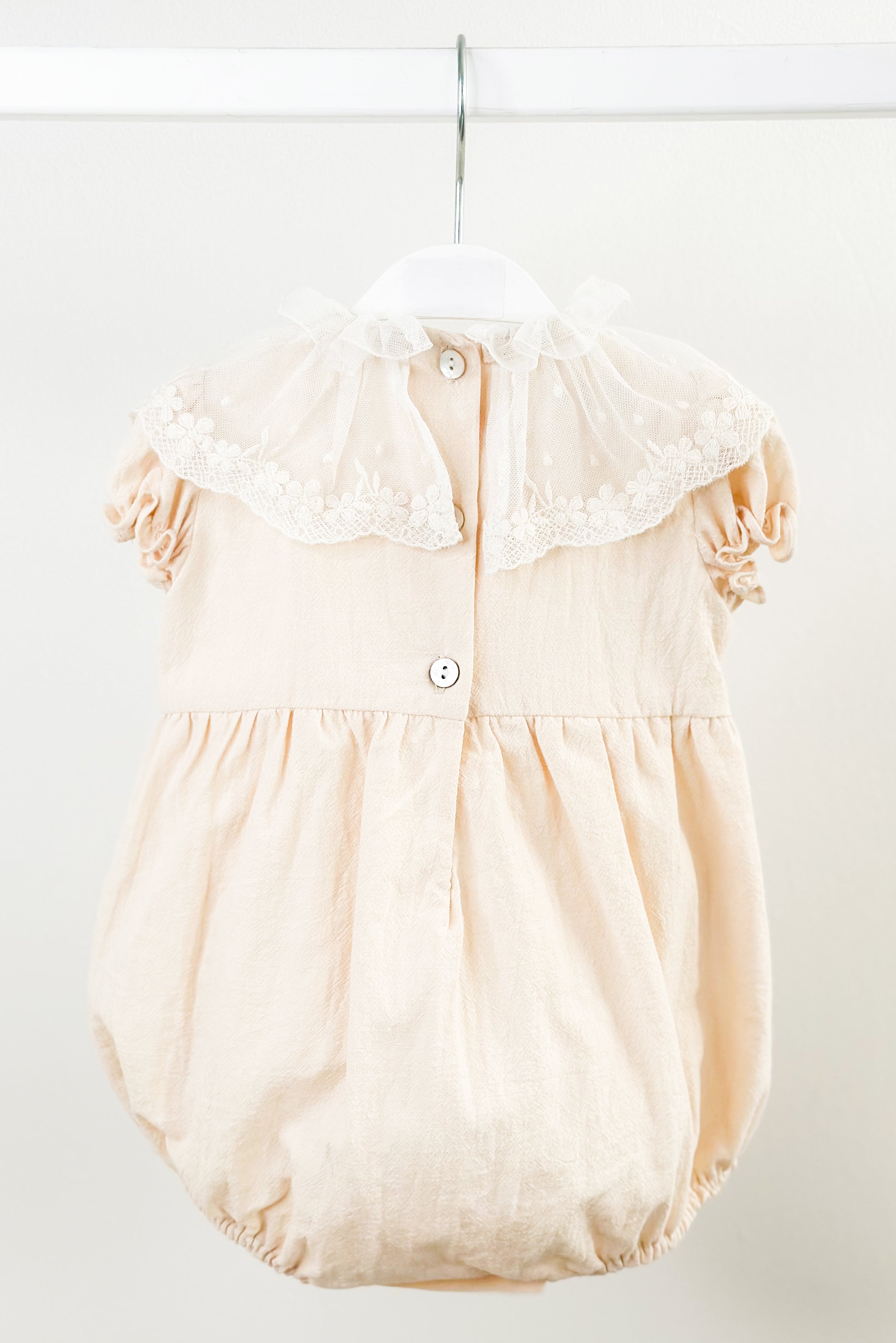 Aurelia Apricot Lace Collar Romper - Elegant Floral Lace Jumpsuit for Women | Perfect for Summer Weddings, Garden Parties & Date Nights