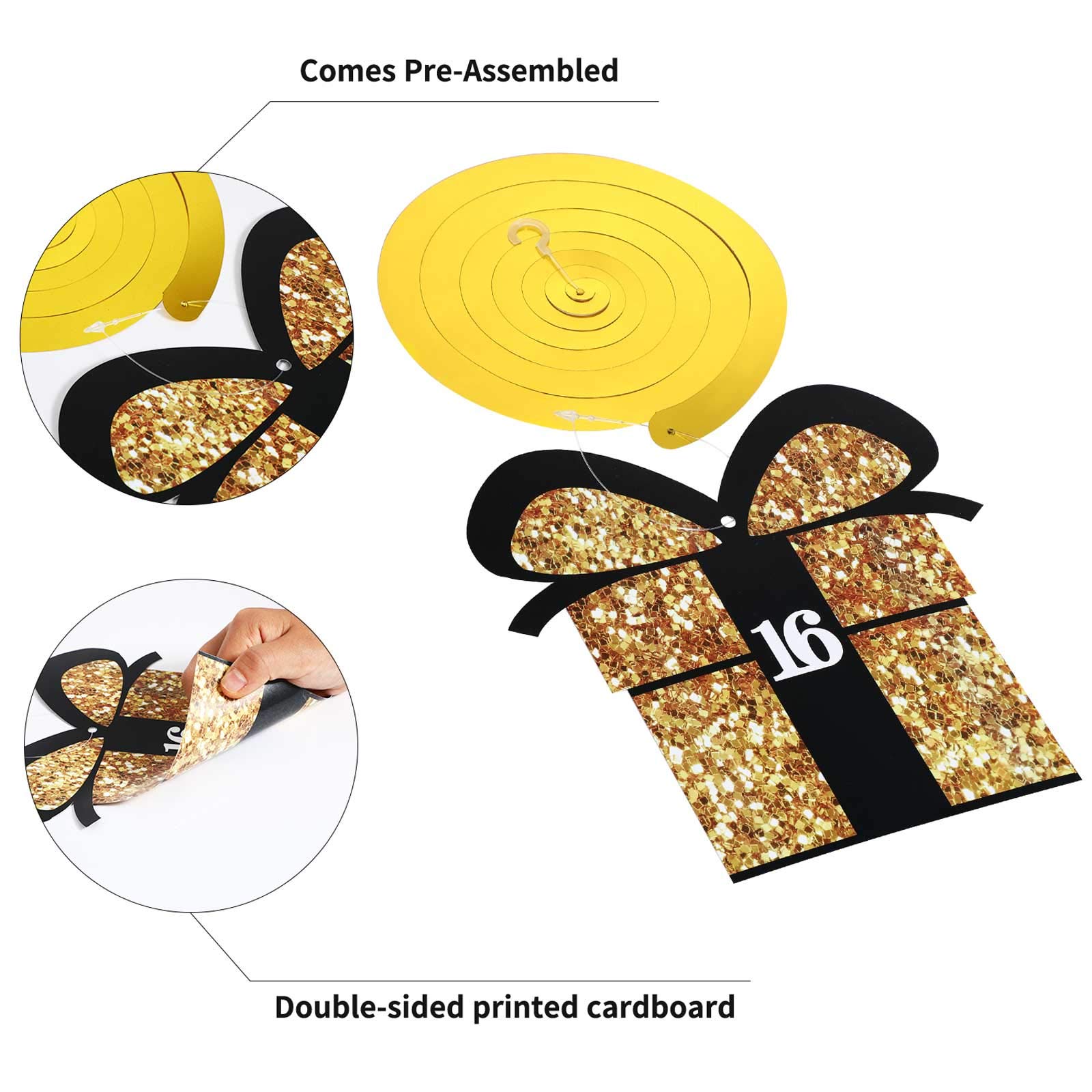Frienda 30-Piece 16th Birthday Party Decorations Set - Shiny Hanging Swirls, Decorative Cards & Ceiling Decor for Sweet 16 Celebrations | Perfect for Birthday Party Supplies & Teenage Girls' Milestone Party Decor