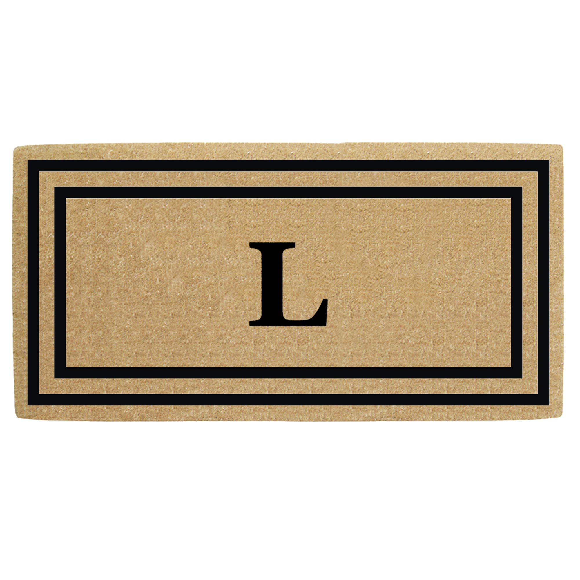 Premium Heavy Duty Coir Door Mat - Personalized Monogram L, Thin Double Picture Frame Design, Natural Coconut Fiber Welcome Mat for Home & Office - Durable Handcrafted Outdoor Rug, Eco-Friendly, 36