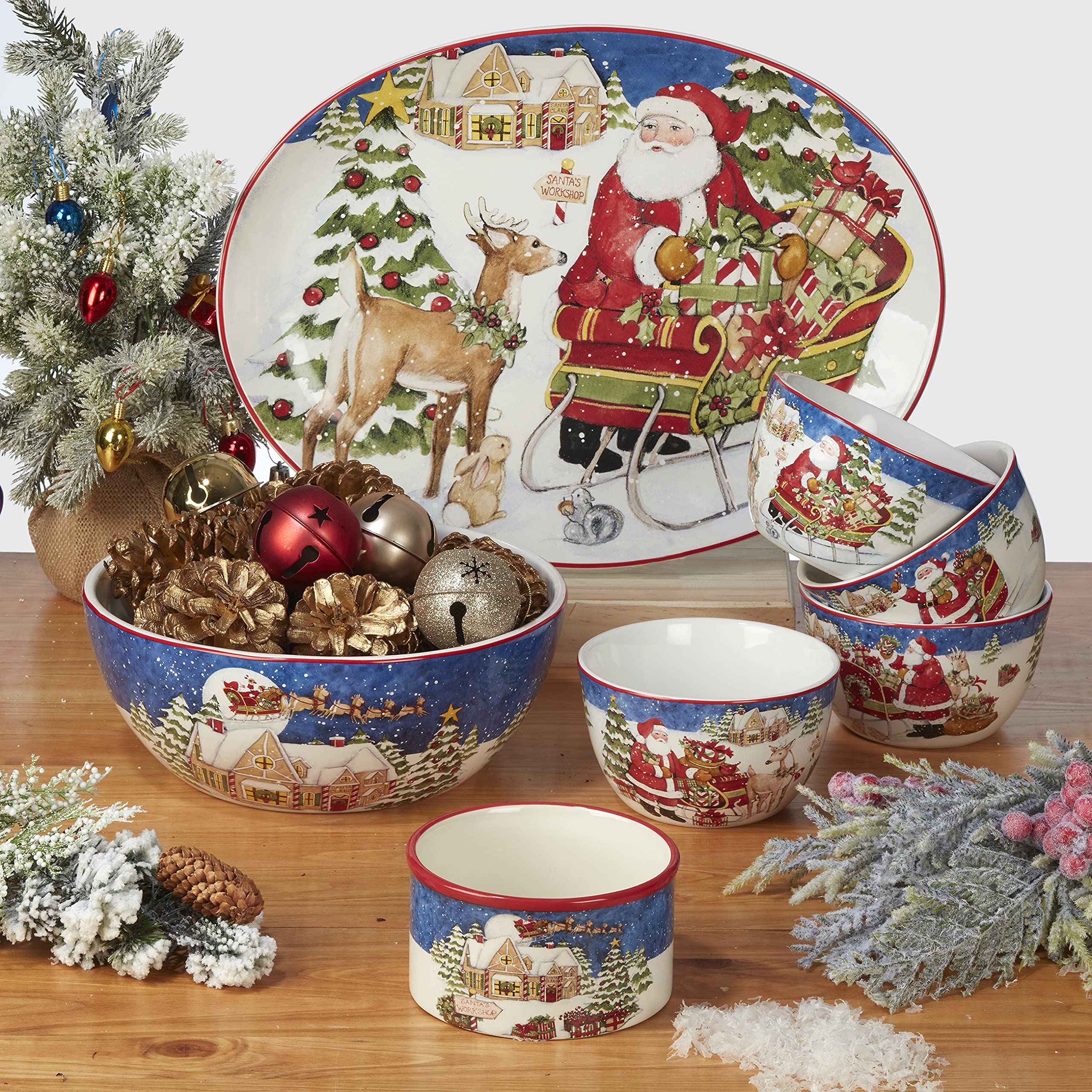 Certified International Santa's Workshop 6-Inch Canape Plates, Set of 4 - Perfect for Holiday Parties, Luncheons & Snack Serving