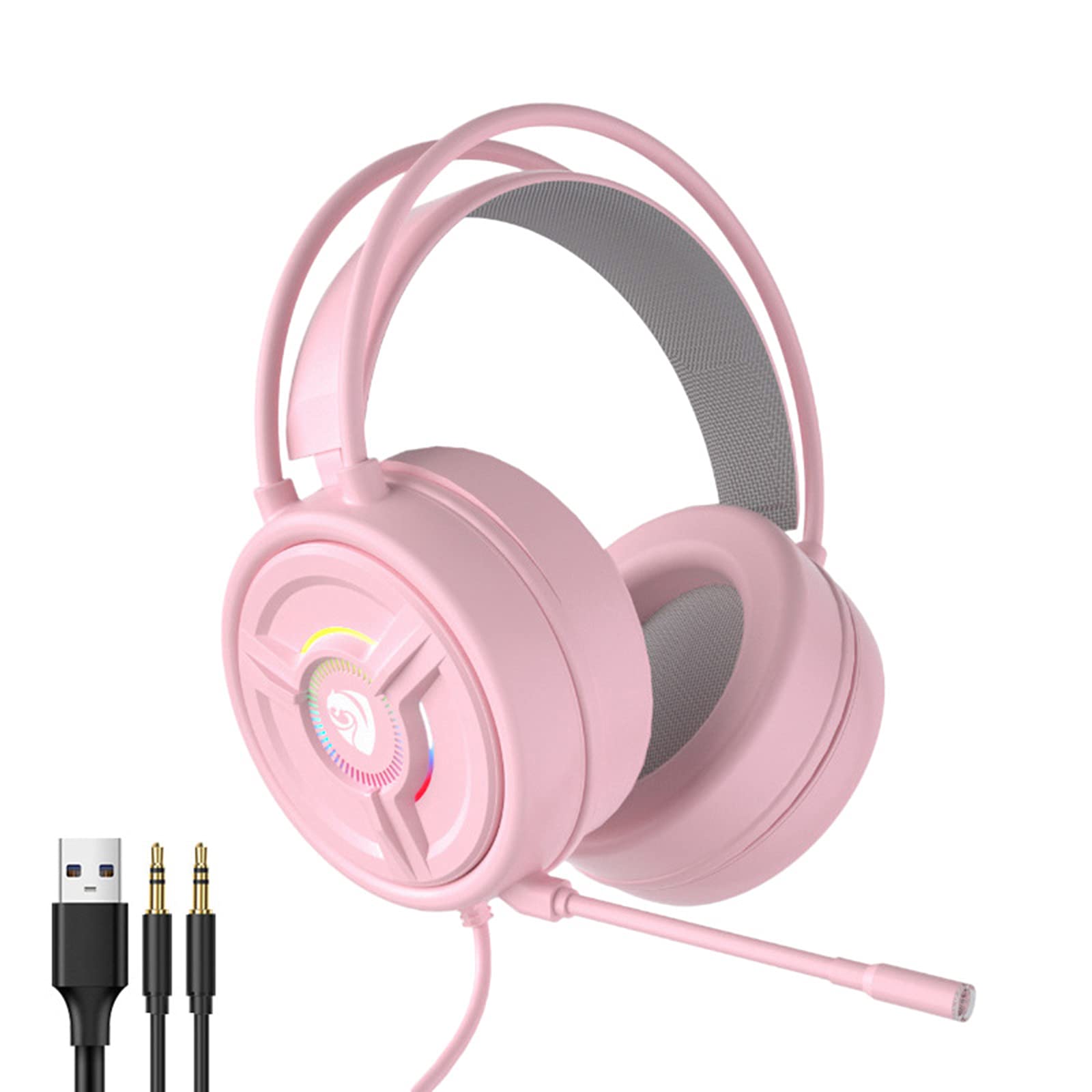MagiDeal PSH Gaming Headset with Noise Cancelling Microphone, Stereo Surround Sound, Soft Memory Foam Earmuffs, 3.5mm Jack & LED Lights - Pink | Perfect for PC, PS4, Xbox Gaming & Online Classes