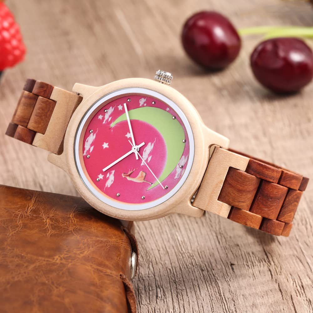 Elegant Wooden Watch for Women - Natural Bamboo Analog Wristwatch with Adjustable Wood Strap, Classic Minimalist Design - Perfect for Everyday Wear, Office, Date Night & Gift Giving