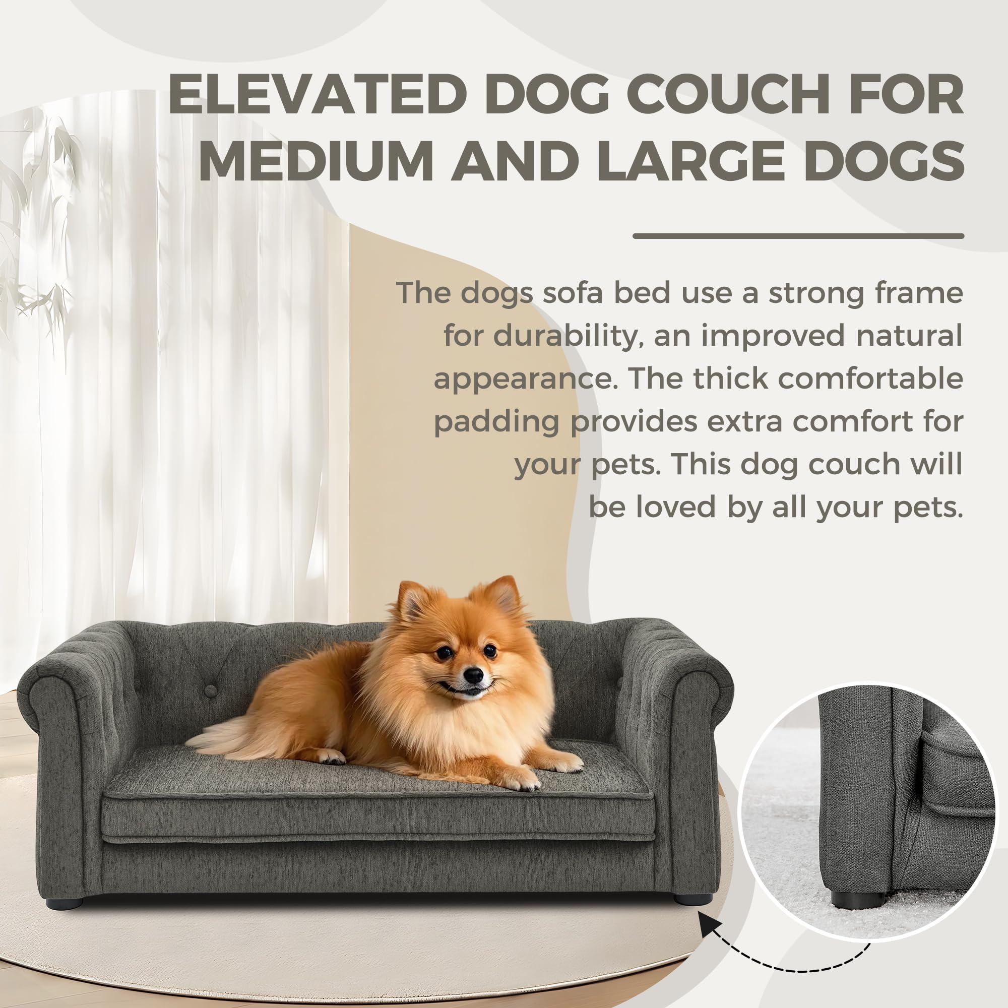 Premium Memory Foam Dog Couch for Large Dogs Up to 60 lbs - 29
