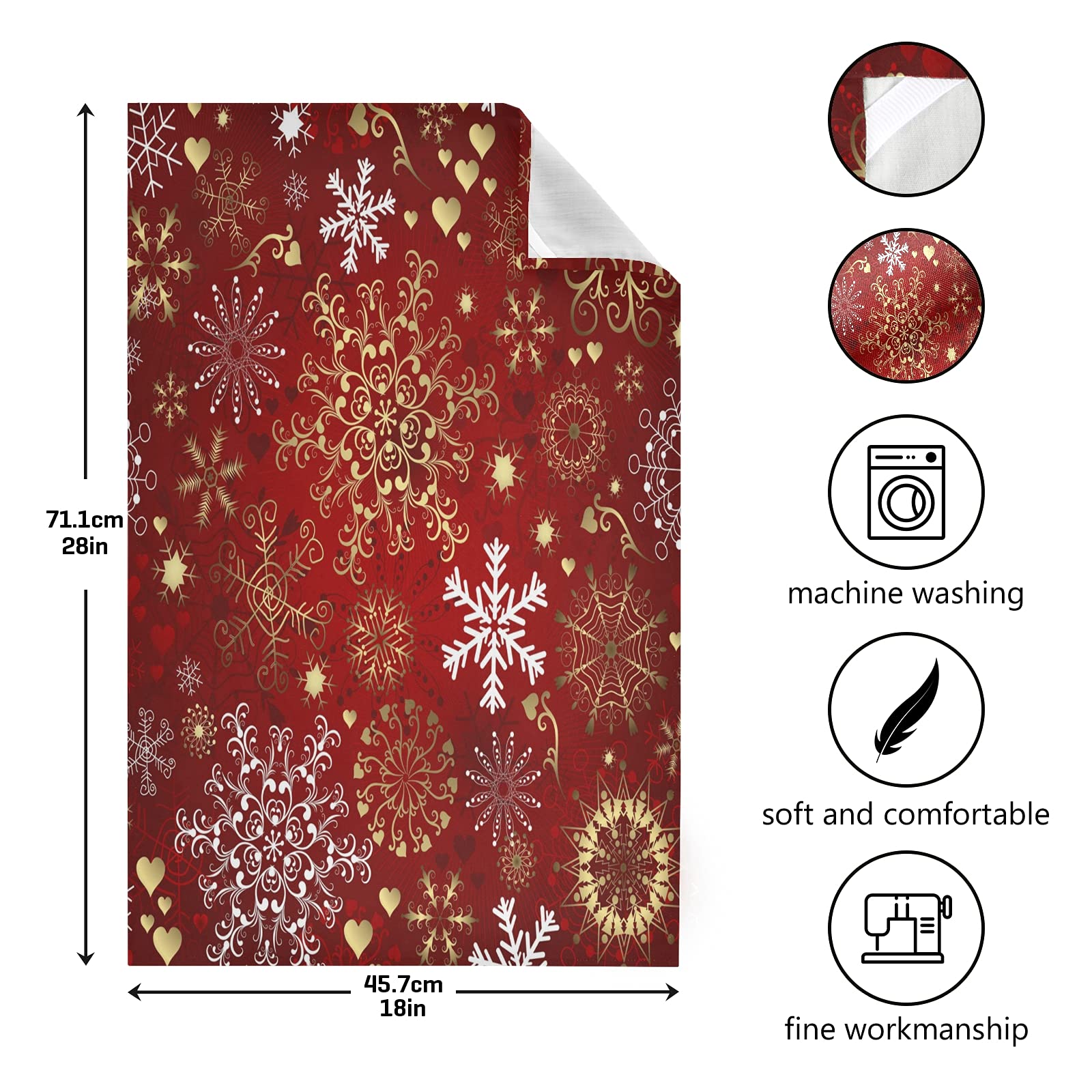 ALAZA Red Gold Snowflakes Christmas Decorative Kitchen Dish Towels Set of 6 - Soft, Absorbent 18x28 Inch Hand Towels & Dishcloths for Holiday Cleaning, Baking & Festive Home Decor