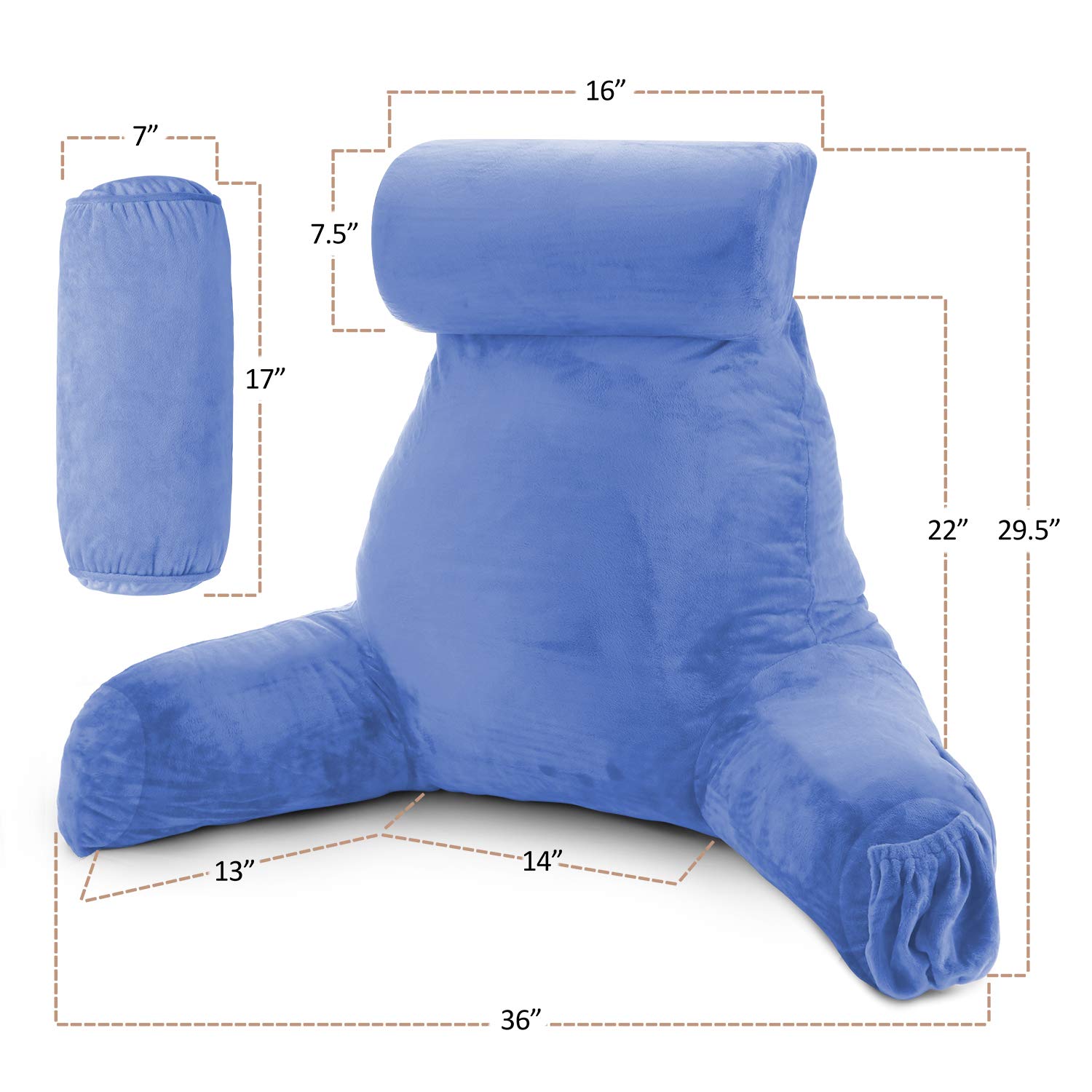 **Nestl Large Reading Pillow for Bed - Shredded Memory Foam Back Support Pillow with Pockets, Comfortable Chair Pillow for Sitting in Bed, Reading & Relaxing - Calm Blue (Perfect for Reading, Watching TV, or Lounging in Bed)**