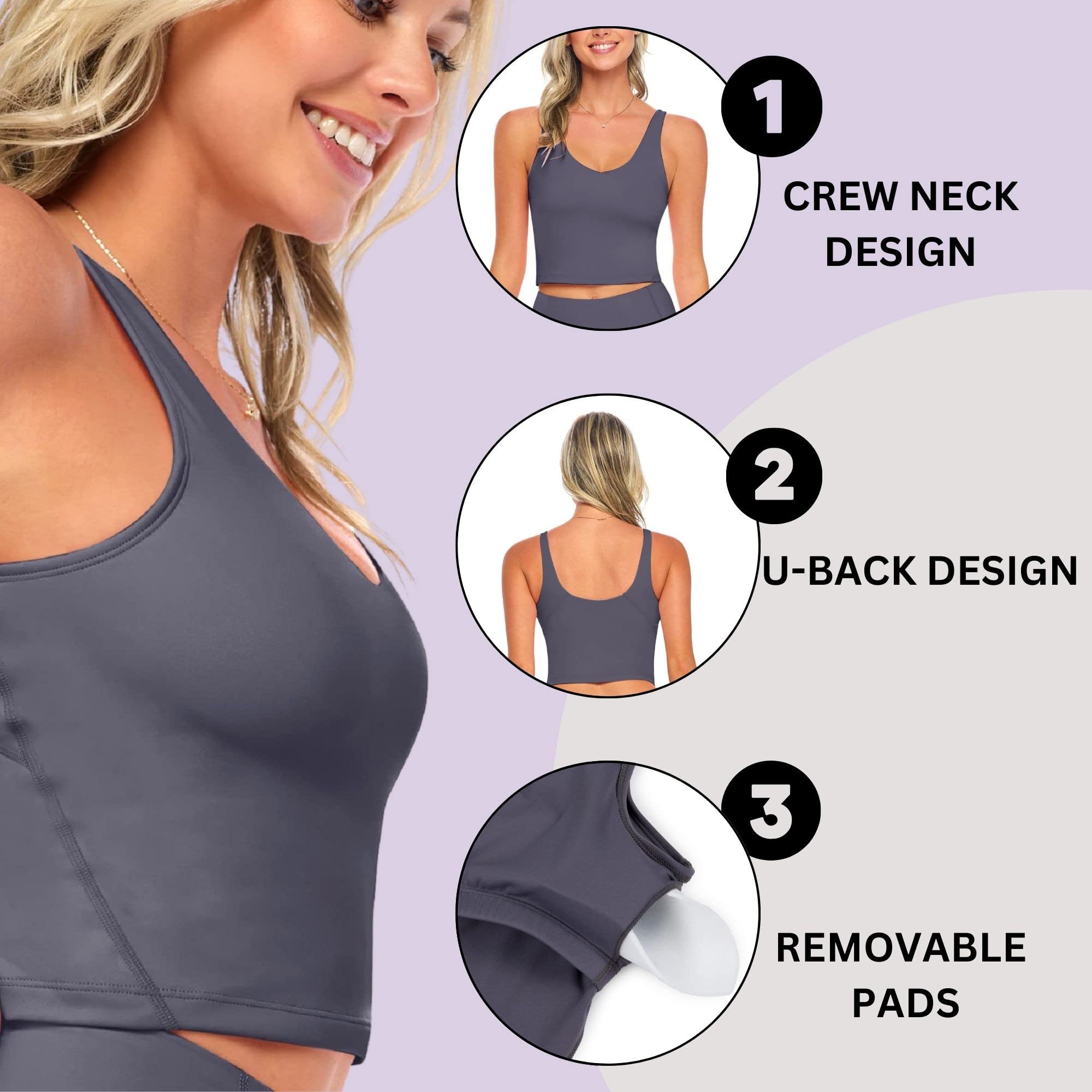 M&M SCRUBS Women's Longline Wirefree Padded Medium Support Sports Bra - Yoga Top with 5-Piece Exercise Band Set for Workout, Gym & Home Fitness Training