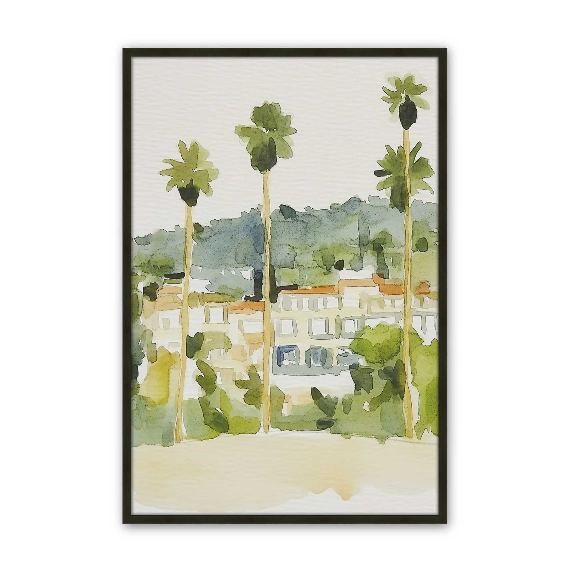 Desert Palms and Villas II Wall Art Print - Tropical Landscape Painting for Home & Office Decor - Perfect for Living Room, Bedroom or Vacation Rental