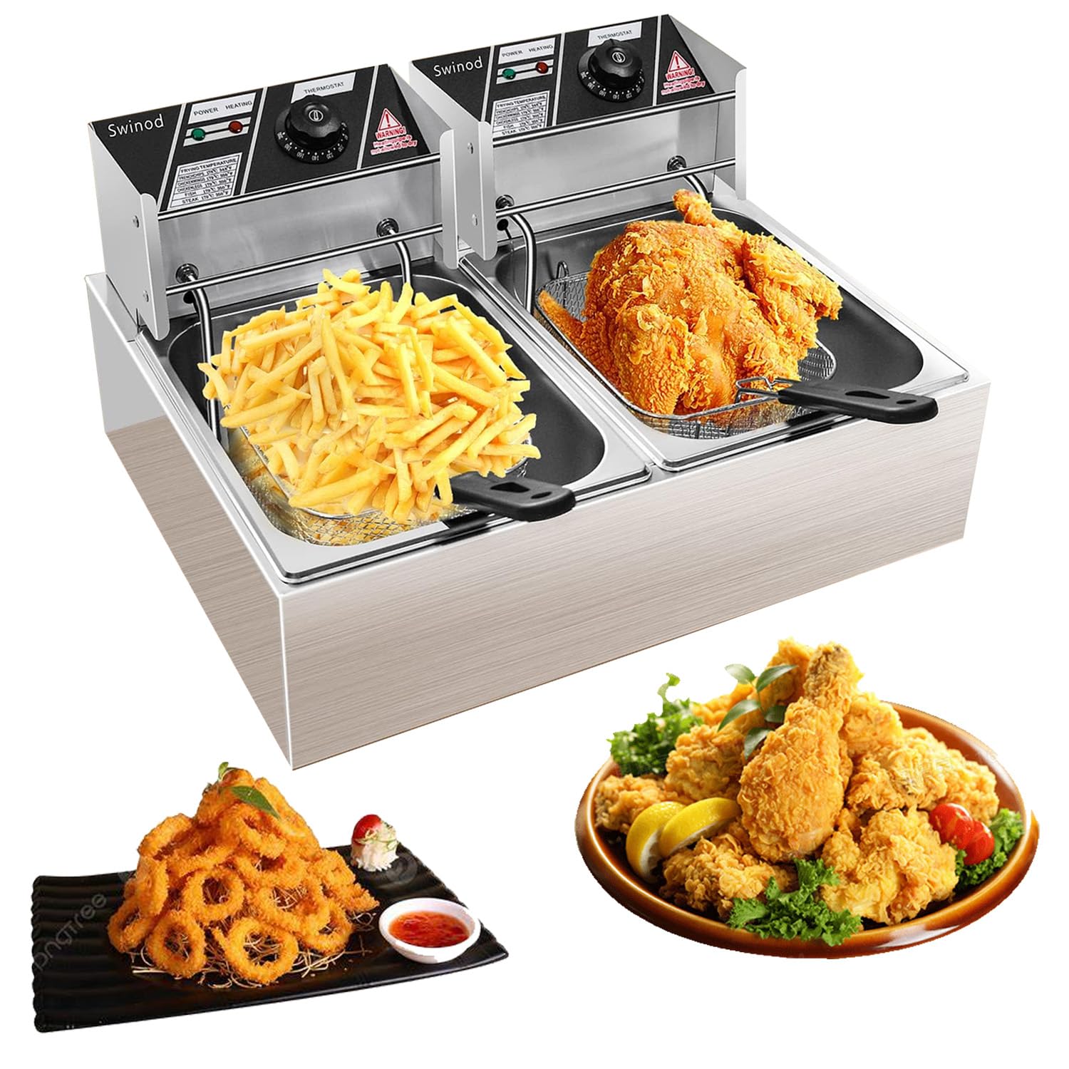 Commercial Deep Fryer with Baskets - 3400W 12.7QT/12L Stainless Steel Electric Oil Fryer, Large Capacity Countertop Fryer with Temperature Control - Perfect for Restaurants, Food Trucks & Home Kitchen Use
