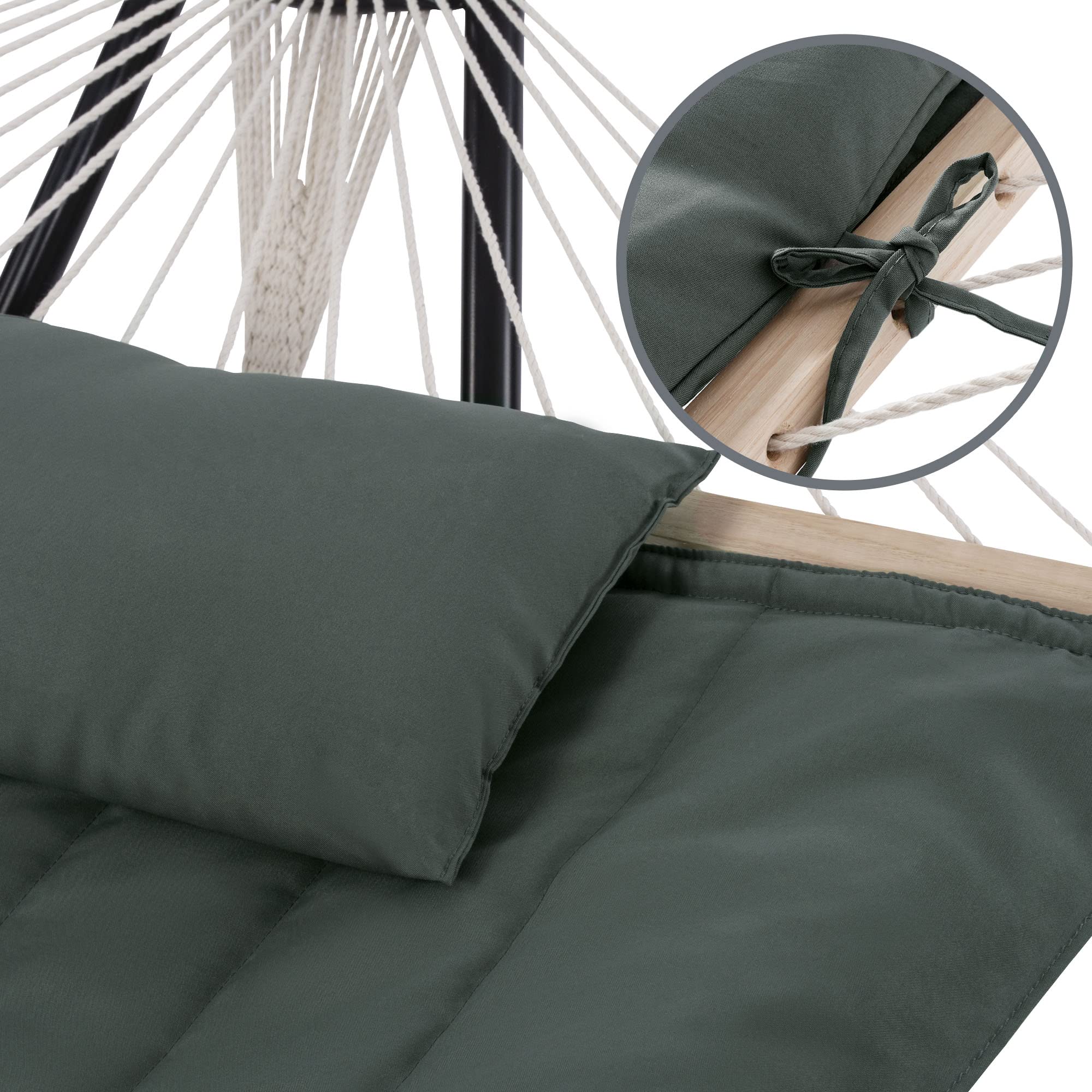 **SUNCREAT Portable Double Rope Hammock with Comfortable Pad - 2 Person Outdoor Hammock for Garden, Backyard, Patio, Poolside & Camping - Durable & Lightweight - Perfect for Relaxation & Adventure (Gray Green)**