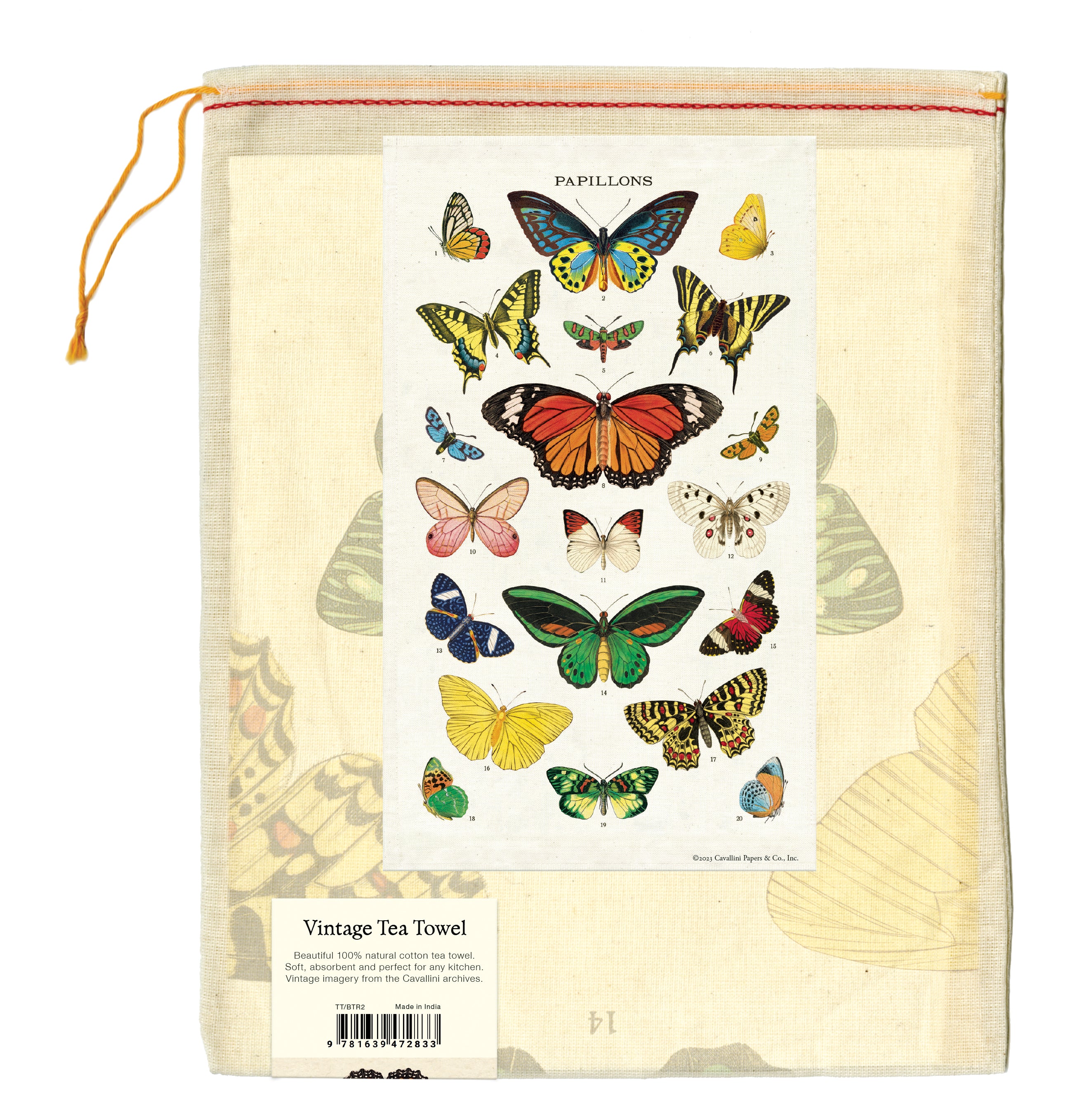 Butterflies 2 Tea Towel - Premium Cotton Kitchen Towel with Butterfly Design - Perfect for Drying Dishes, Decorating Kitchen & Gift Giving