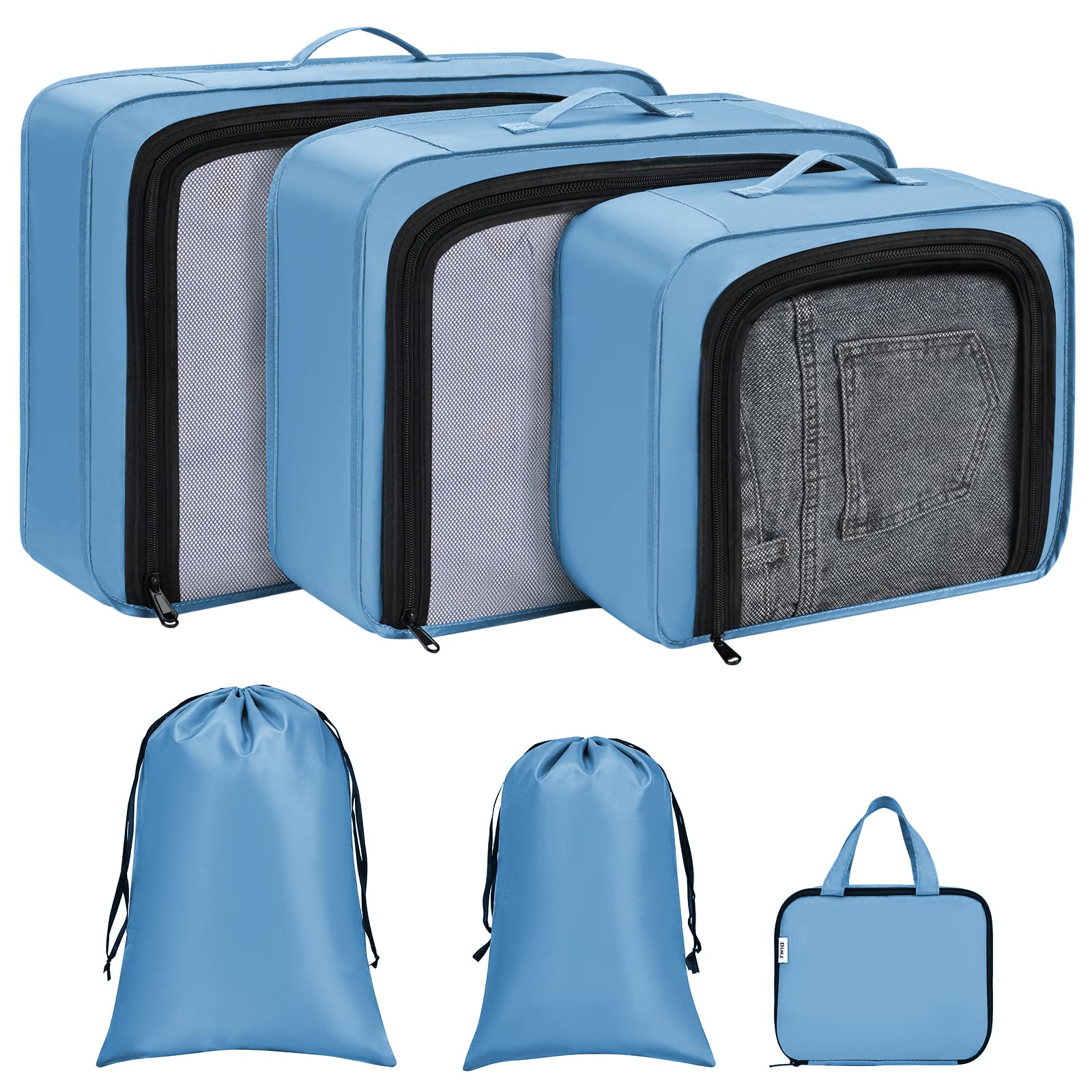 DIMJ 6-Piece Packing Cubes Set - Lightweight Travel Organizer for Luggage & Carry-On Suitcases | Perfect for Clothes, Shoes, Cosmetics & Toiletries | Ideal for Business Trips, Vacations & Weekend Getaways (Sea Blue)