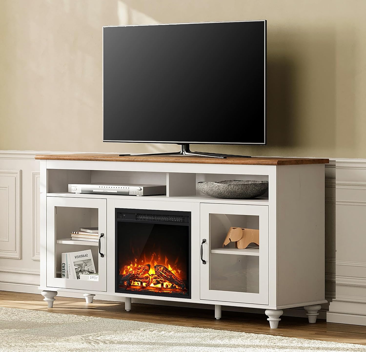 WAMPAT 18 Inch Recessed Electric Fireplace with Heater - Wall Mounted Linear Fireplace with Adjustable Thermostat, 1400W Small Electric Stove for Bedroom, Office & Living Room - Perfect for Winter Heating & Cozy Ambiance