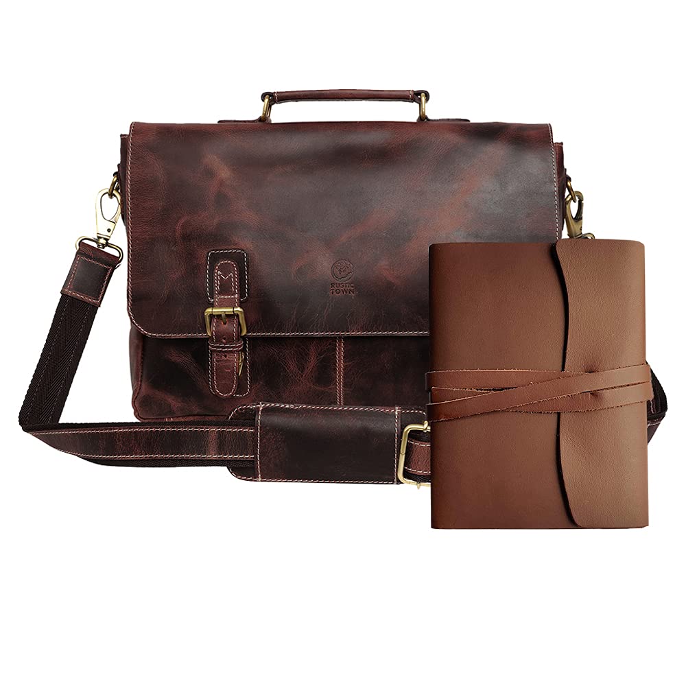 Vintage Genuine Leather Messenger Shoulder Bag for Men & Women - Classic Office Work Bag with Leather Journal - Perfect for Business, School & Travel Accessories