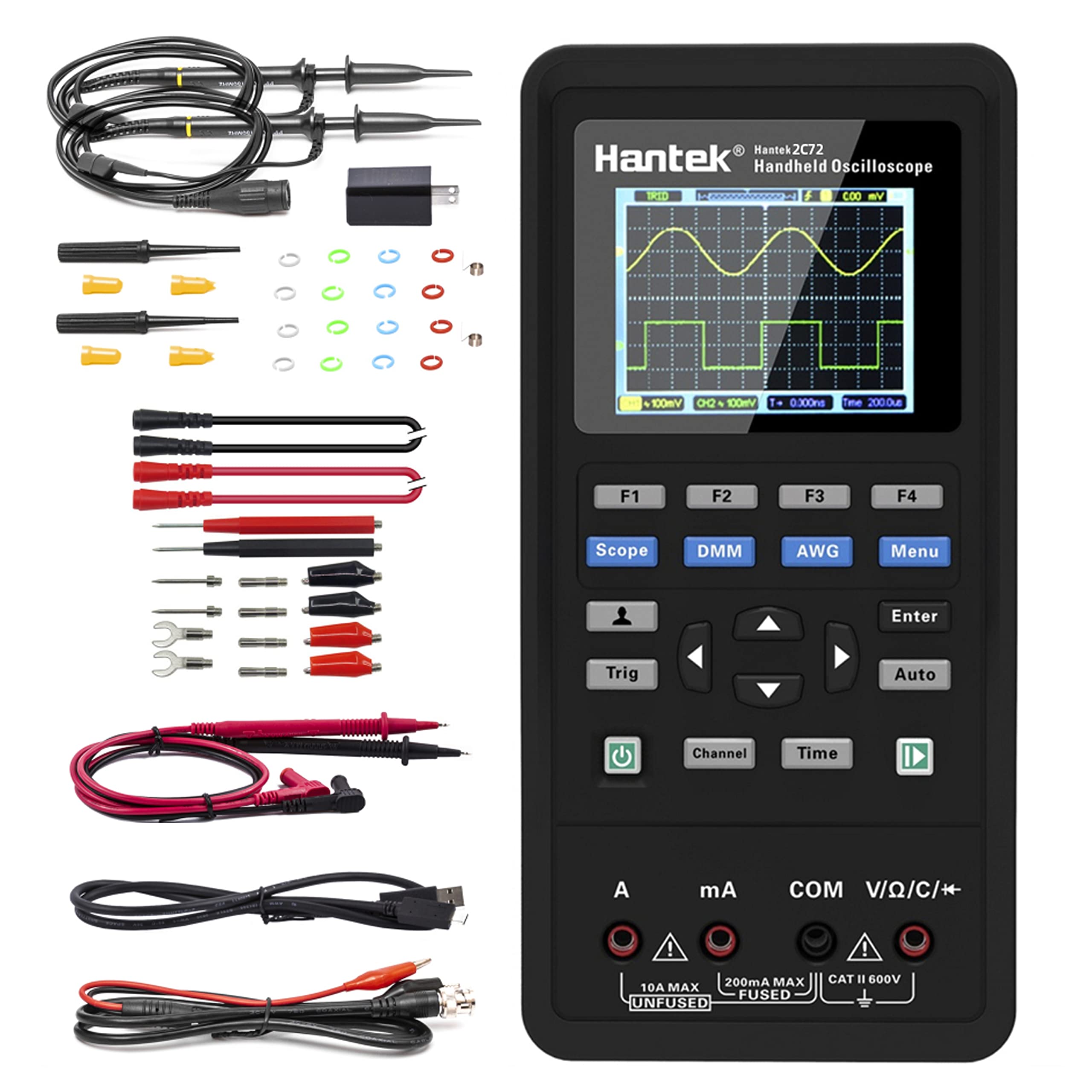 Hantek 2C72 70MHz Handheld Oscilloscope & Multimeter - 2CH+DMM 2-in-1 Multifunction Tester for Electronics Repair, Automotive Diagnostics & Engineering Testing