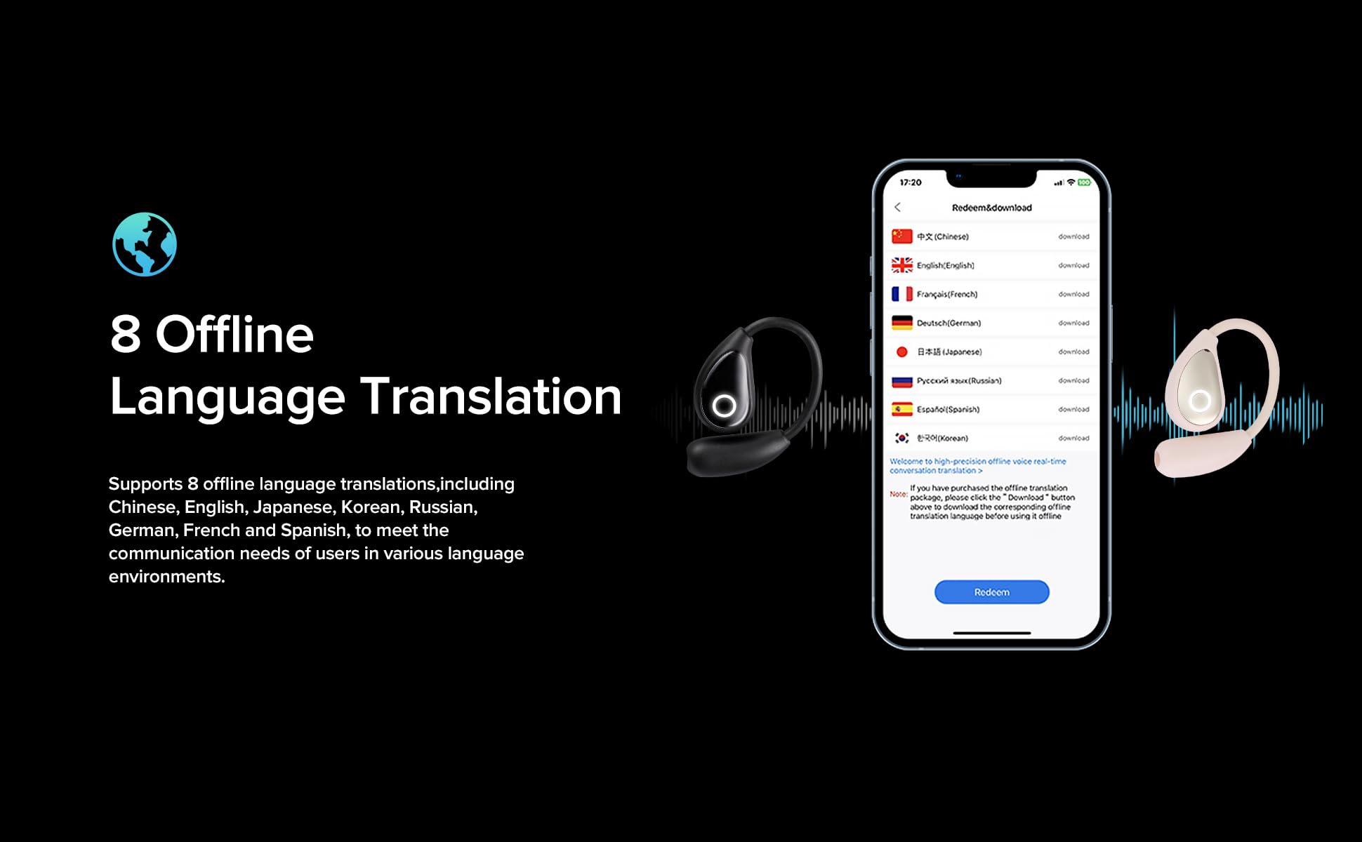 3-in-1 Language Translation Earbuds - Real-Time 144 Languages Translator Device for iOS & Android | Perfect for Travel, Business Meetings & Language Learning (Black)