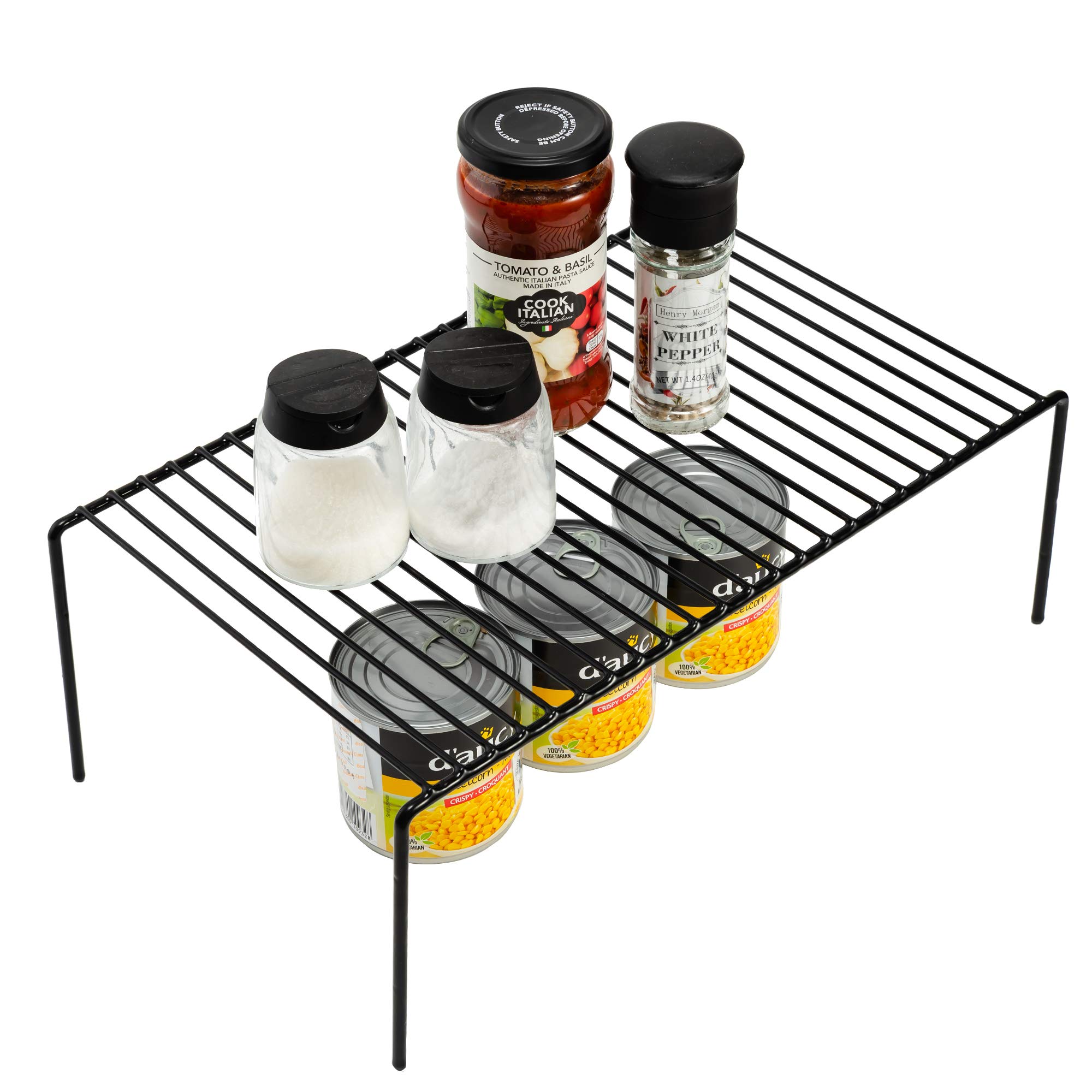 iPEGTOP Large 15.7 x 9.4 Inch Kitchen Freezer Organizer - Set of 4 Rustproof Metal Wire Shelves for Spices, Utensils & Pantry Storage | Fridge Cabinet, Countertop & Cupboard Organization Solution (Black)