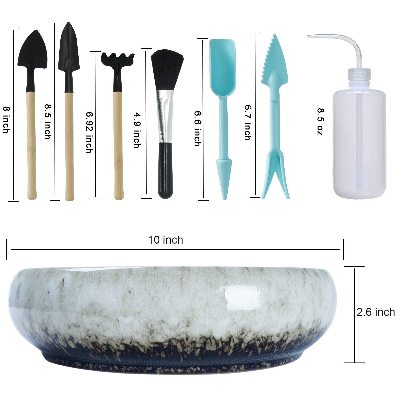 ARTKETTY Large Ceramic Succulent Pots with Drainage Holes - 2.2lb Horticultural Lava Rock Pebbles & Planting Tools Set - Shallow Bonsai Planter for Cactus, Flowers, Indoor Plants | Perfect for Home Decor, Office Desk, Garden & Beginner Gardening